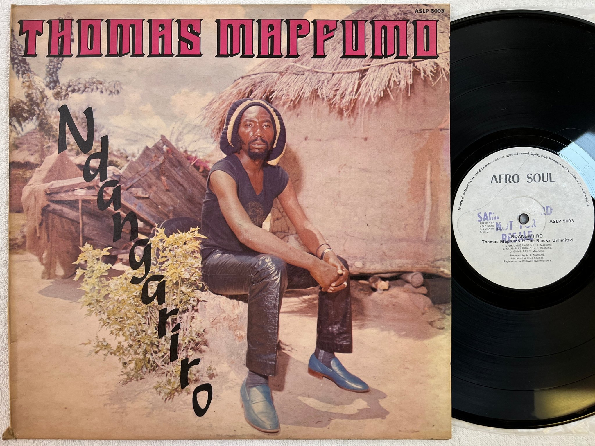 Omslagsbild för skivan THOMAS MAPFUMO & THE BLACKS UNLIMITED Ndangariro LP -83 Zimbabwe AFRO SOUL ASLP 