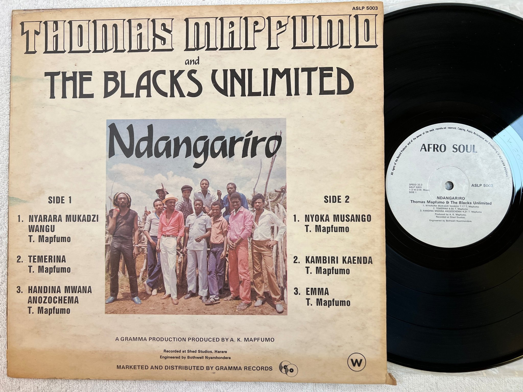 Omslagsbild för skivan THOMAS MAPFUMO & THE BLACKS UNLIMITED Ndangariro LP -83 Zimbabwe AFRO SOUL ASLP 