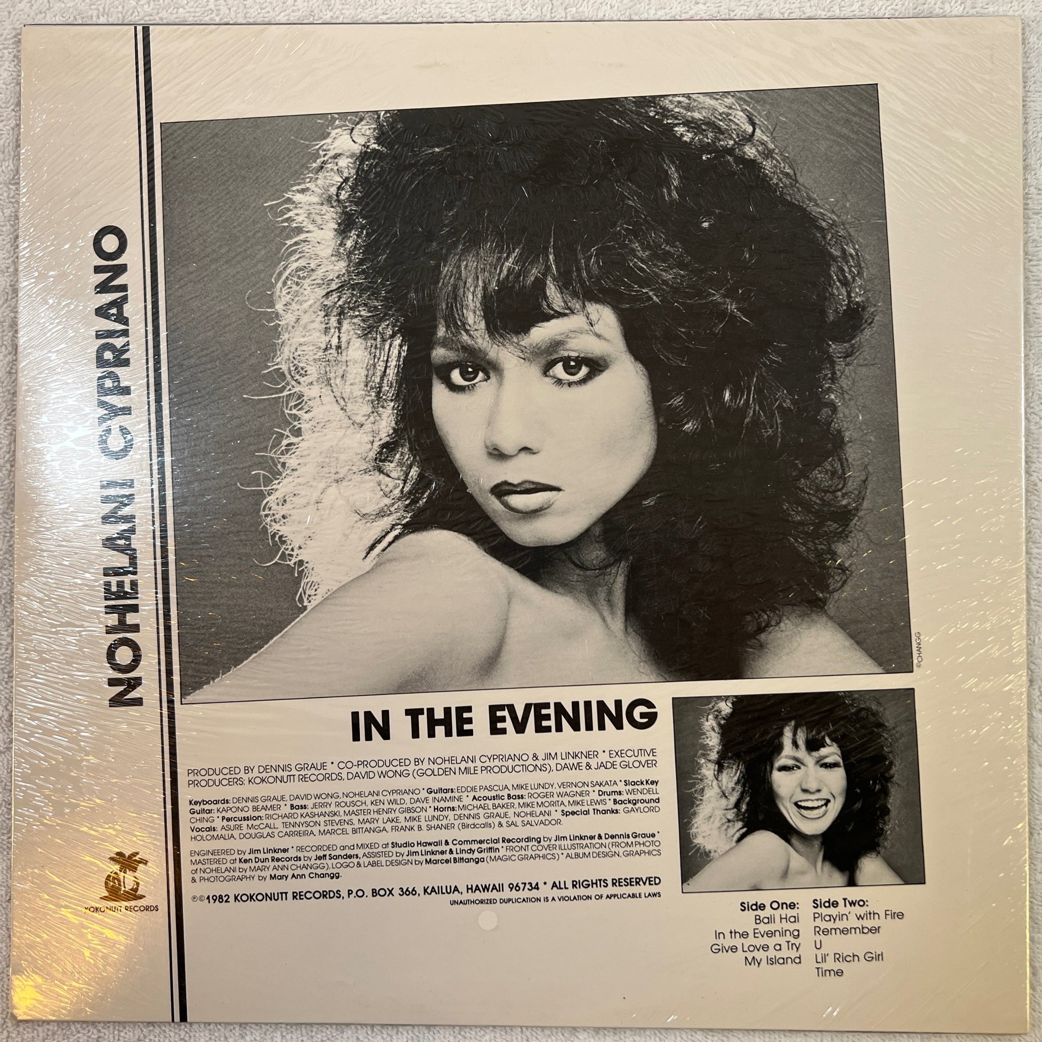 Omslagsbild för skivan NOHELANI CYPRIANO In The Evening LP -82 US KOKONUTT KR-1000 RARE modern soul