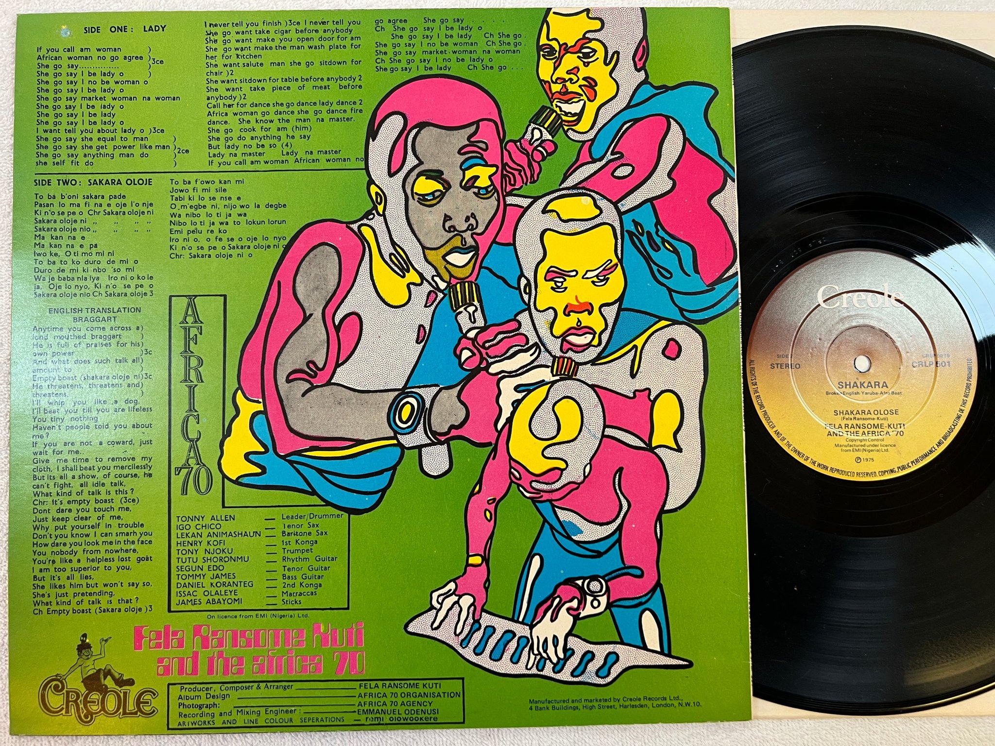 Omslagsbild för skivan FELA & THE AFRICA 70 shakara LP -72/75 UK CREOLE CRLP 501 classic afrobeat ! ! !