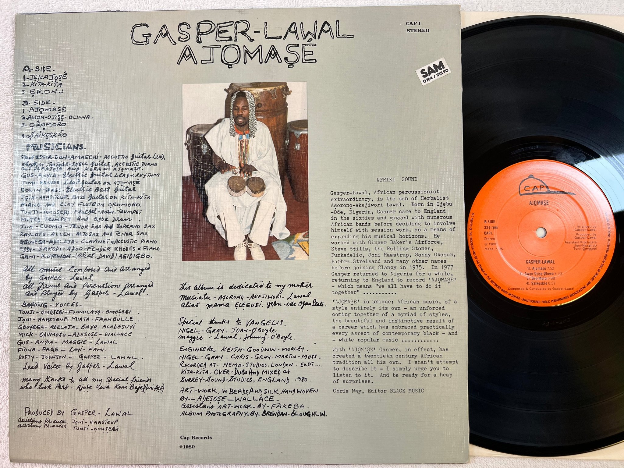 Omslagsbild för skivan GASPAR LAWAL Ajomasé LP -80 UK CAP 1 afrobeat psych folk ** rare **