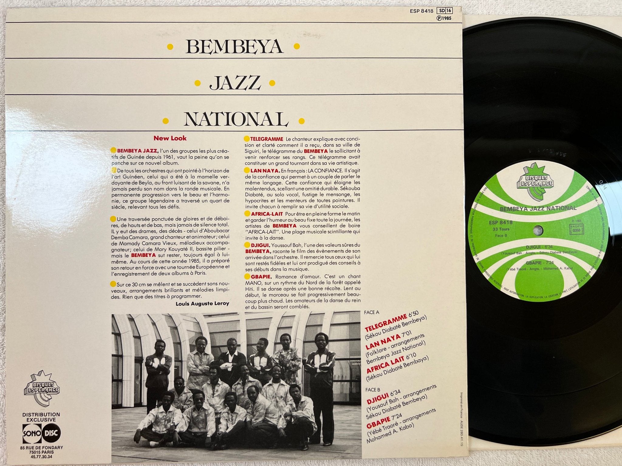 Omslagsbild för skivan BEMBEYA JAZZ NATIONAL s/t LP -85 DISQUES ESPERANCE ESP 8418  ** rare **