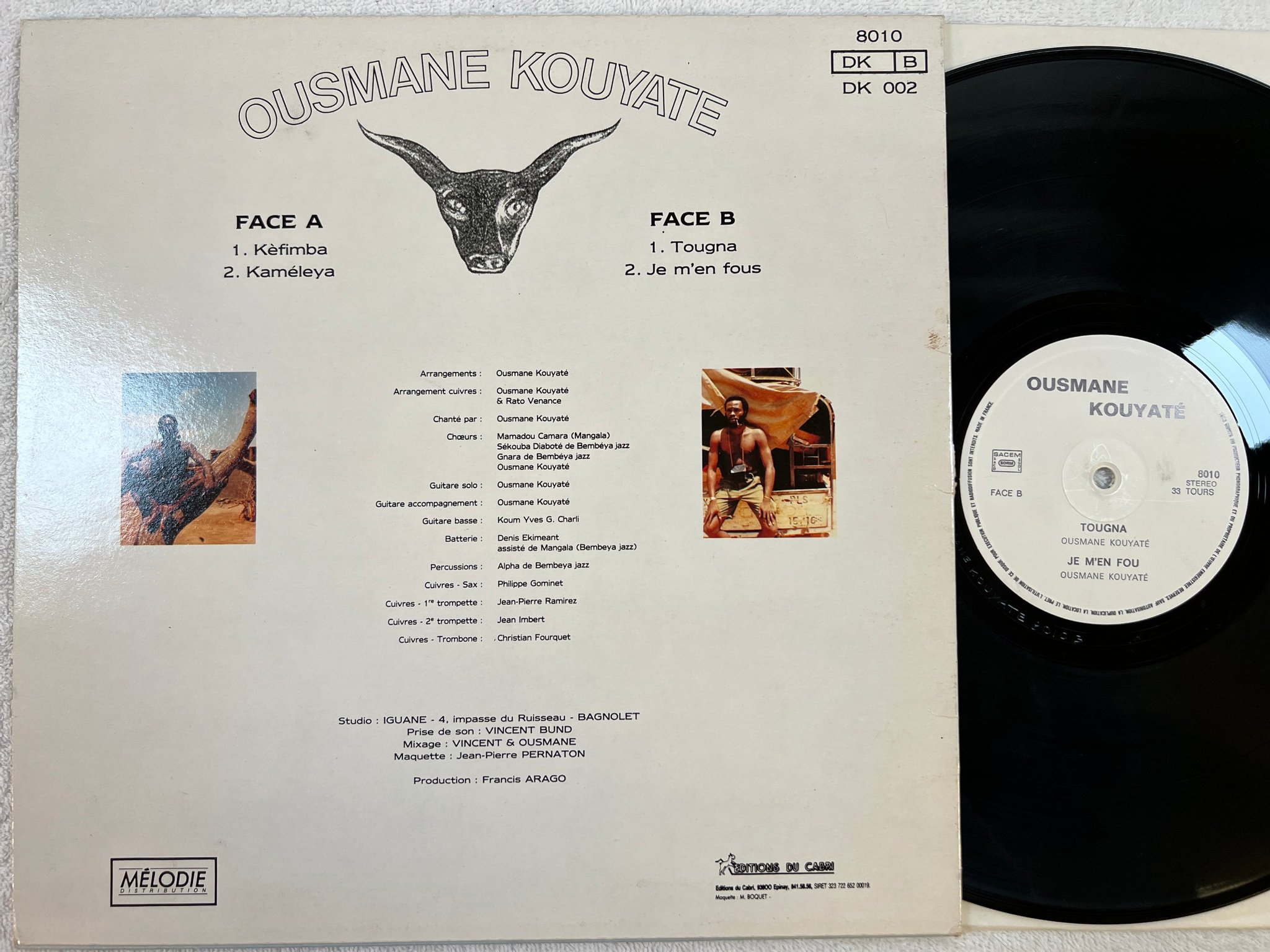 Omslagsbild för skivan OUSMANE KOUYATE Kefimba LP -85 Fra EDITIONS DU CABRI 8010 
