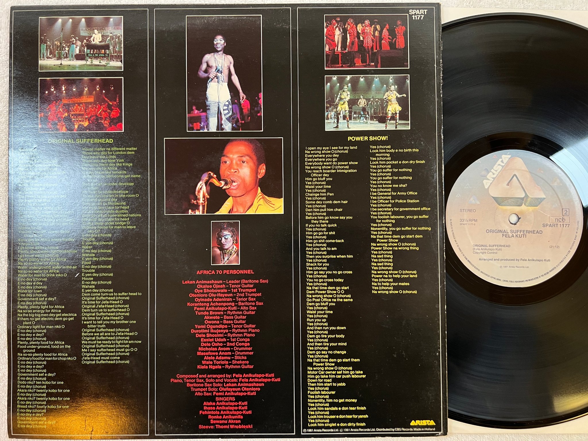 Omslagsbild för skivan FELA KUTI original sufferhead LP -81 ncb ARISTA SPART 1177 afrobeat ! ! 