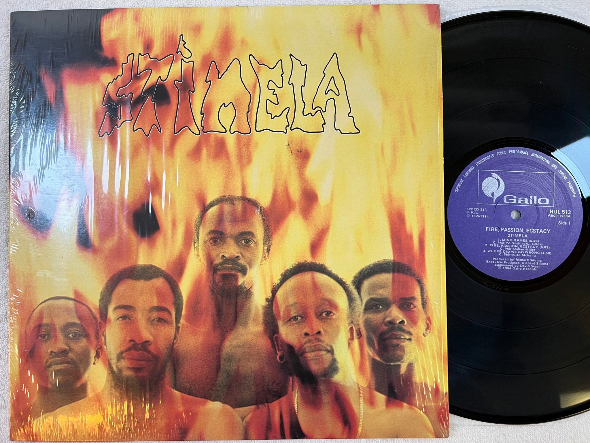Omslagsbild för skivan STIMELA Fire, Passion, Ecstasy LP -84 South Africa GALLO HUL 513 boogie disco so