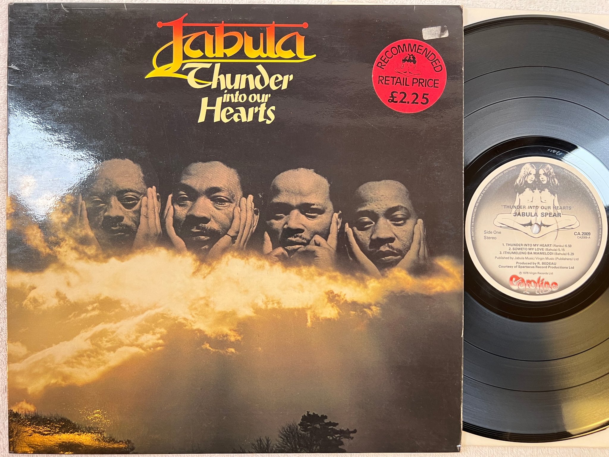 Omslagsbild för skivan JABULA SPEAR thunder into our hearts LP -76 UK CAROLINE CA 2009