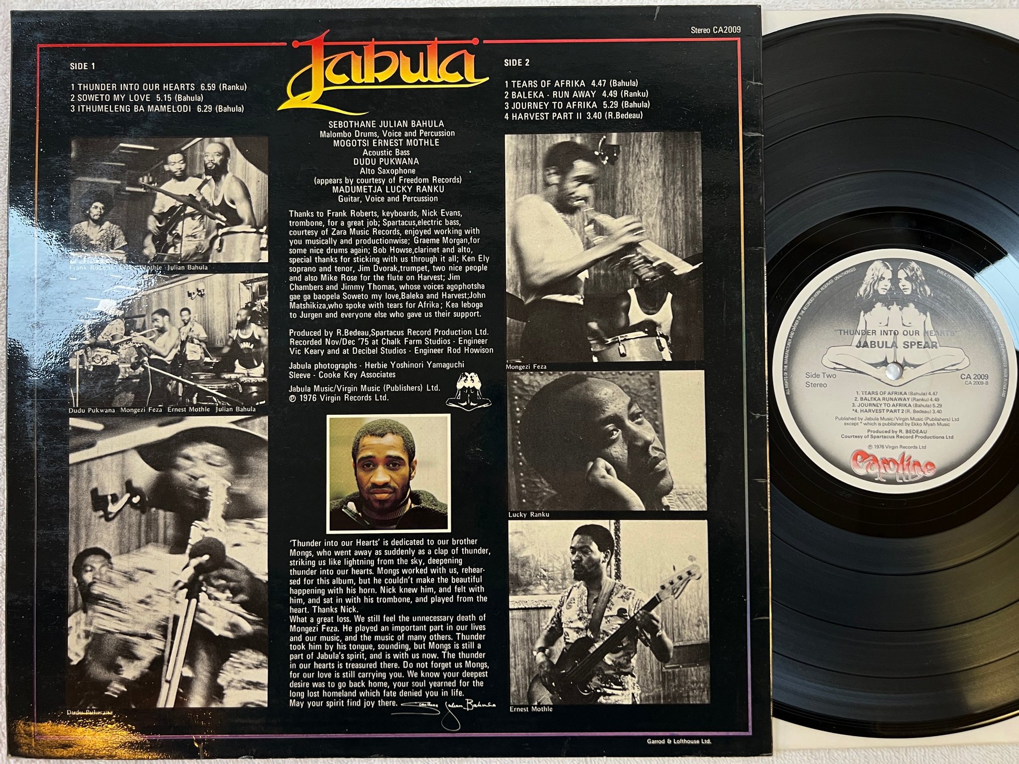 Omslagsbild för skivan JABULA SPEAR thunder into our hearts LP -76 UK CAROLINE CA 2009