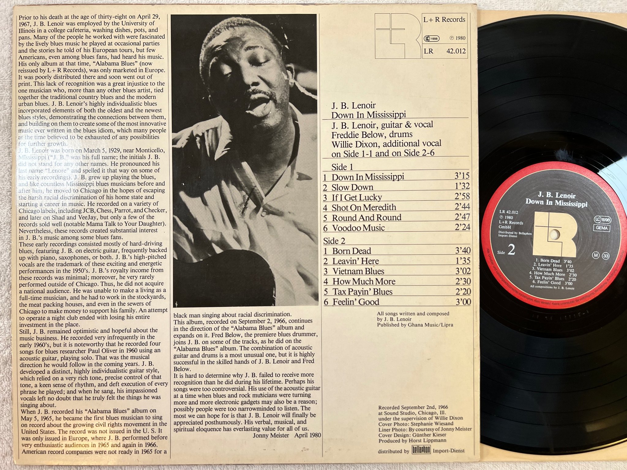 Omslagsbild för skivan J.B. LENOIR down in Mississippi LP -80 Ger L+R LR 42012