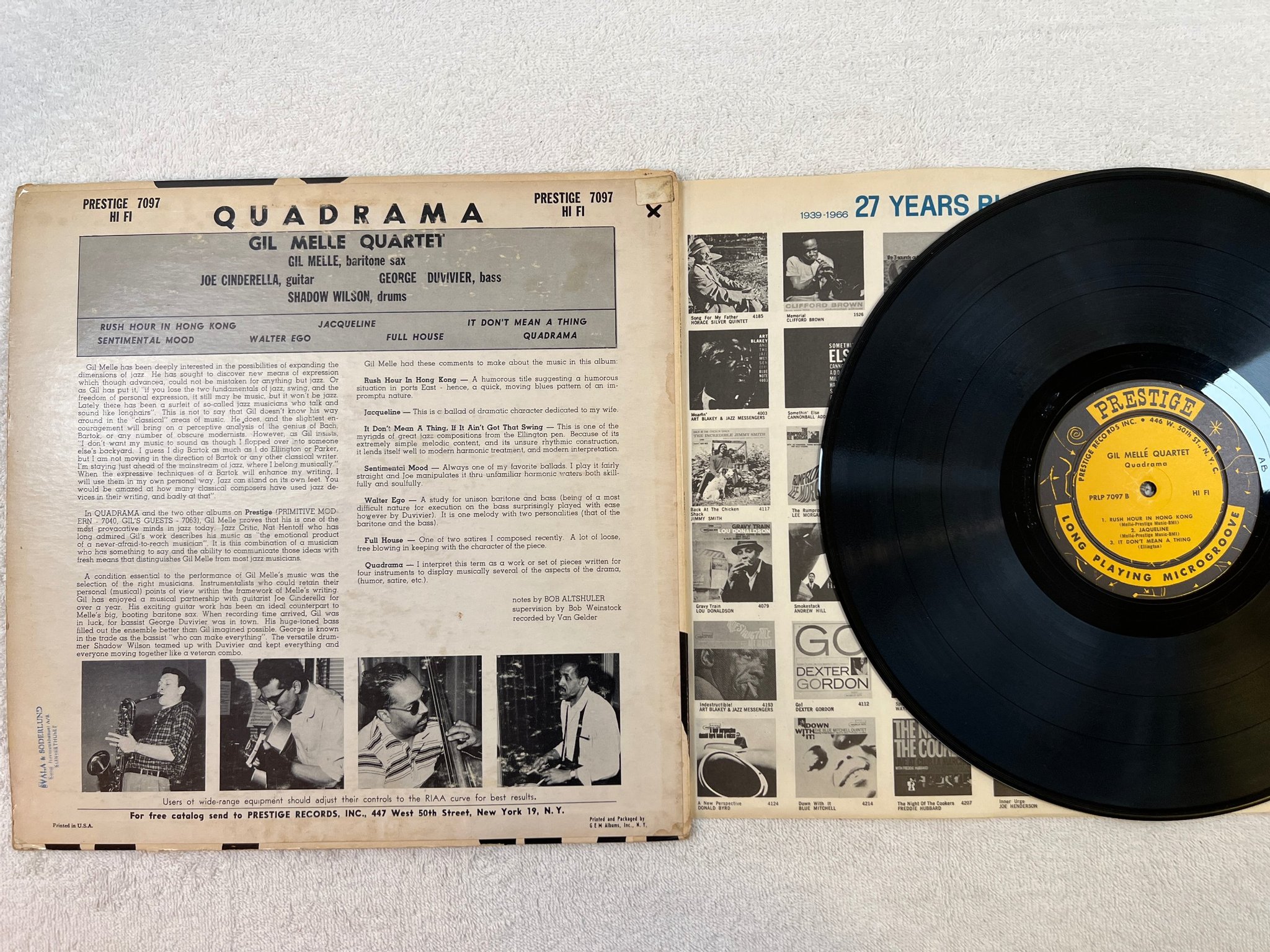 Omslagsbild för skivan GIL MELLE QUARTET quadrama LP -57 US PRESTIGE PRLP 7097 
