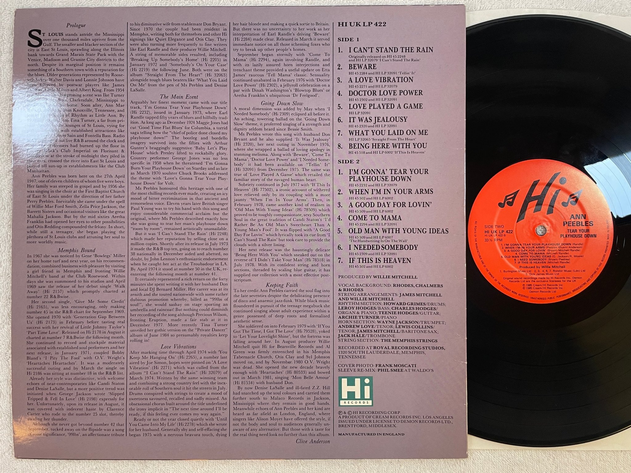 Omslagsbild för skivan ANN PEEBLES I'm Gonna Tear Your Playhouse Down LP -85 UK LP 422  