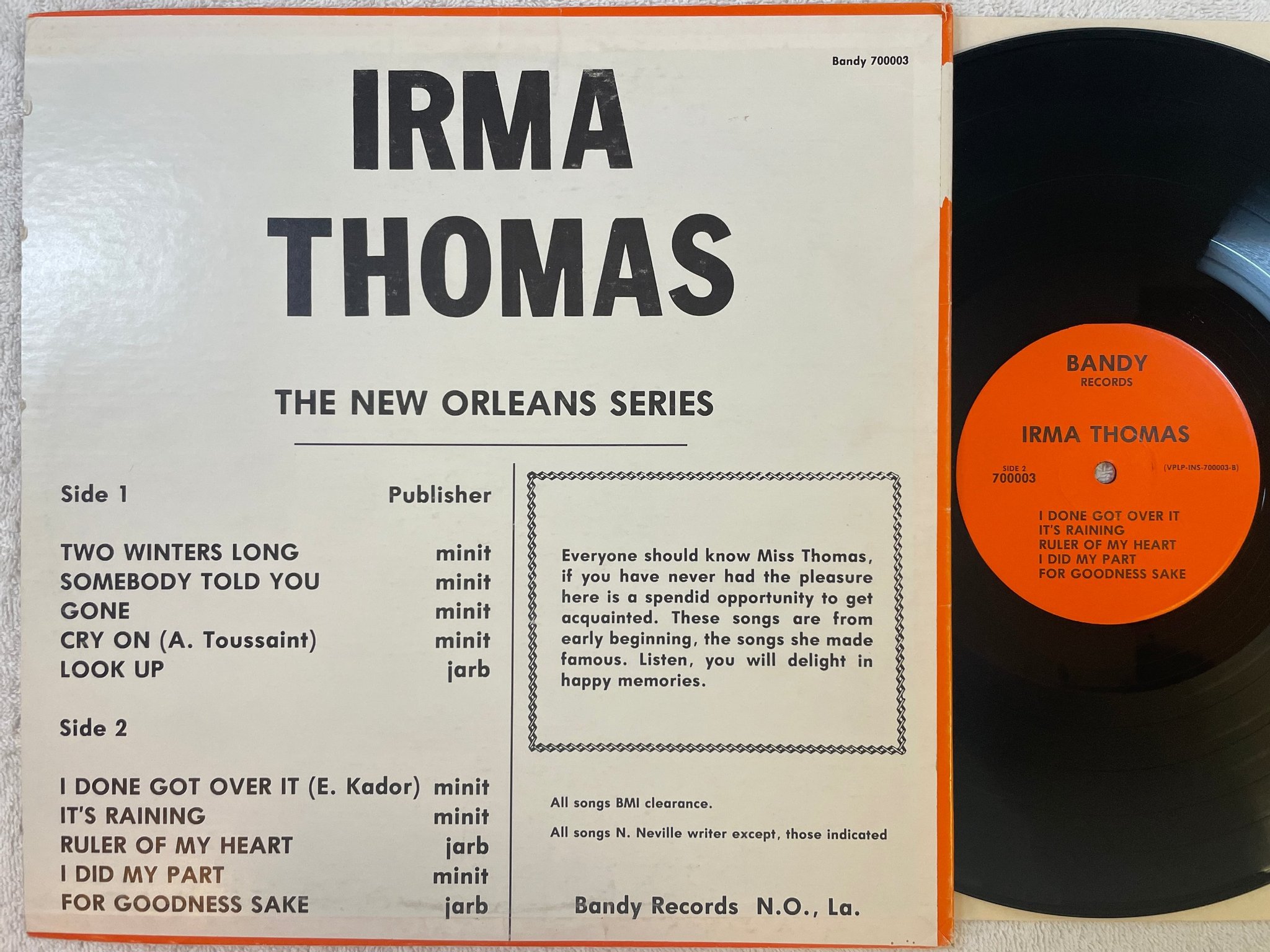 Omslagsbild för skivan IRMA THOMAS sings LP -79 US BANDY 70003 compilation  SOUL !!!