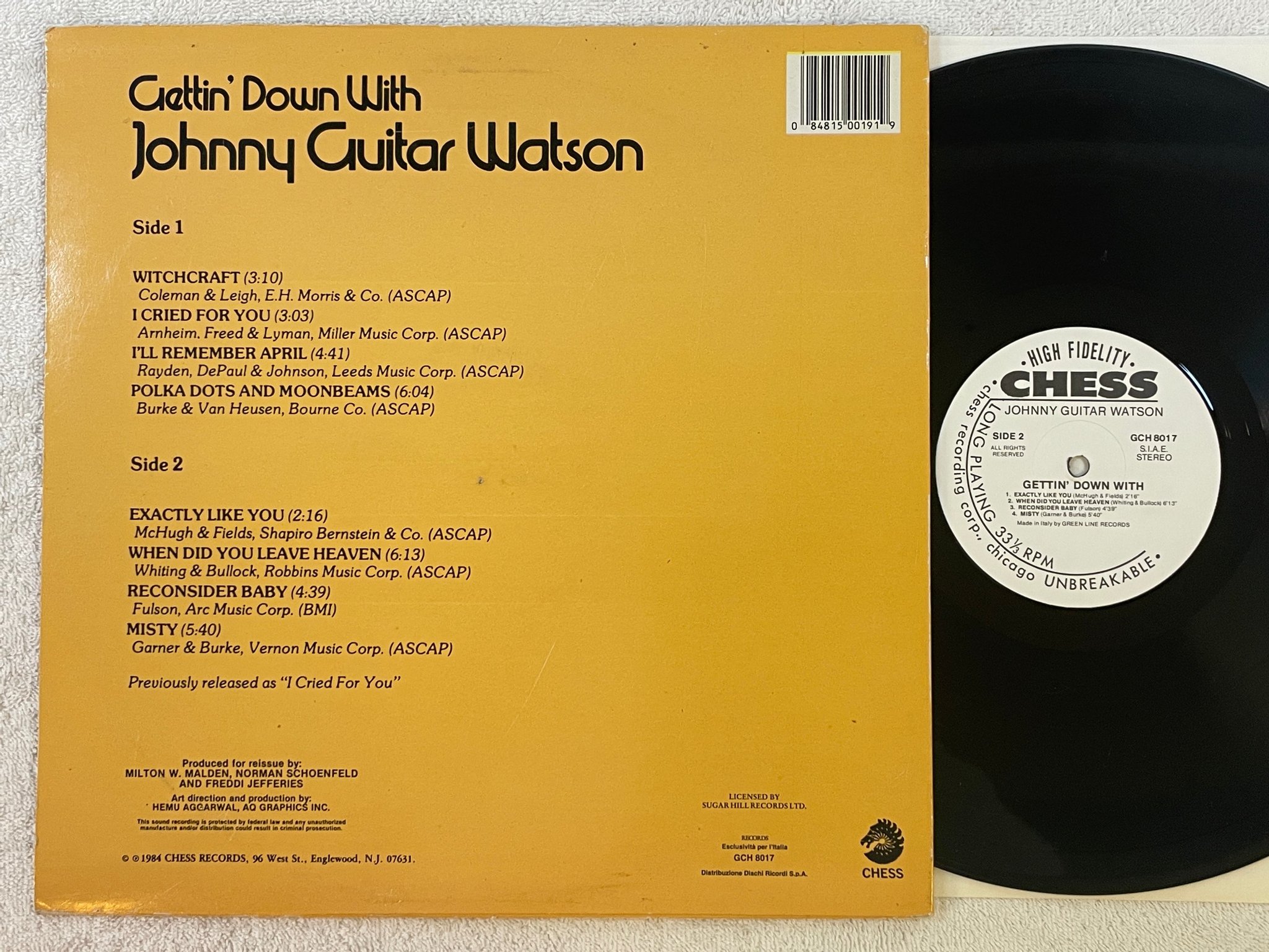 Omslagsbild för skivan JOHNNY GUITAR WATSON gettin down with LP Ita CHESS re GCH 8017