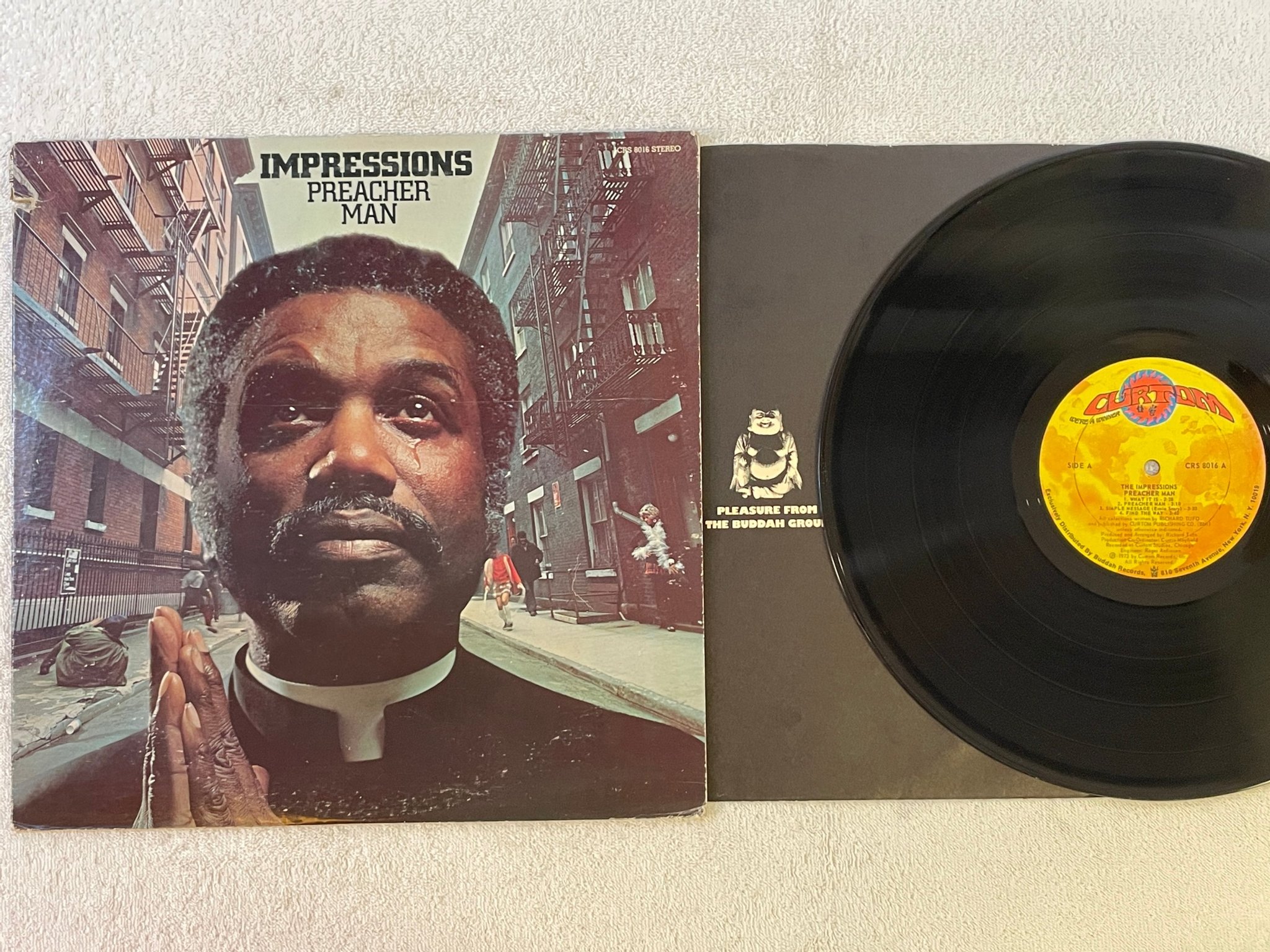 Omslagsbild för skivan THE IMPRESSIONS preacher man LP -73 US CURTOM CRS 8016