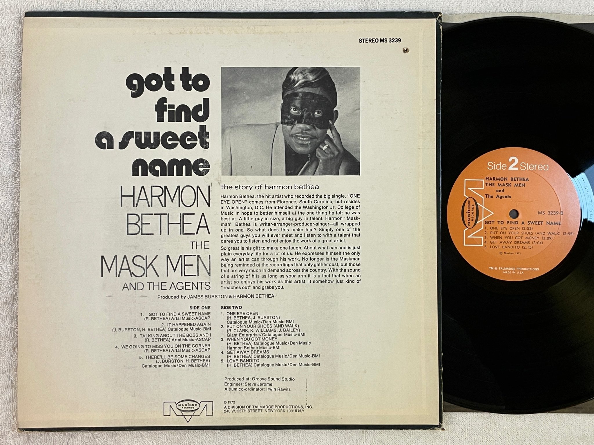 Omslagsbild för skivan HARMON BETHEA Got To Find A Sweet Name LP -72 US musicor MS 3239 soul