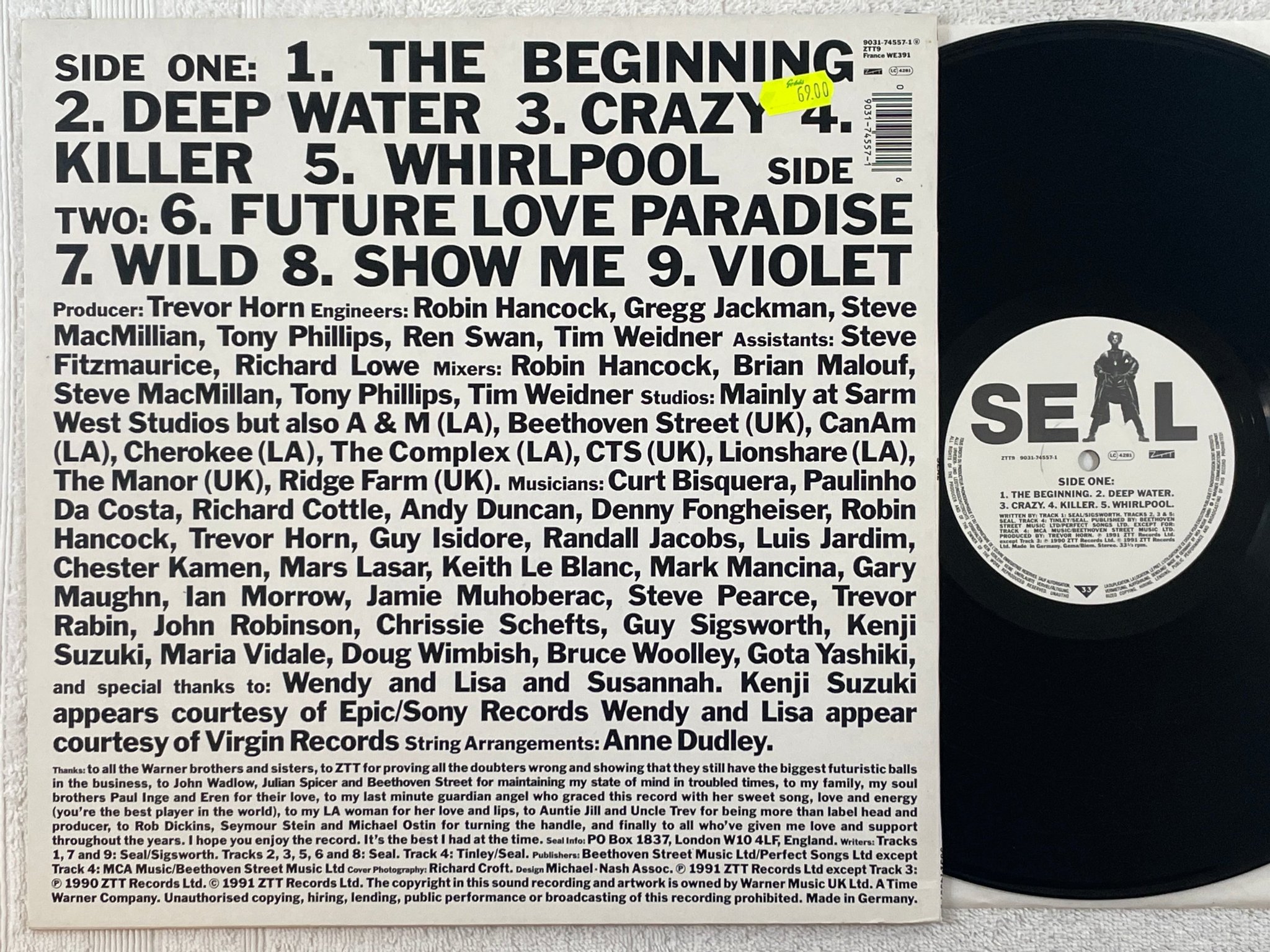 Omslagsbild för skivan SEAL s/t LP -91 ZTT 9031-74557-1 "crazy" 