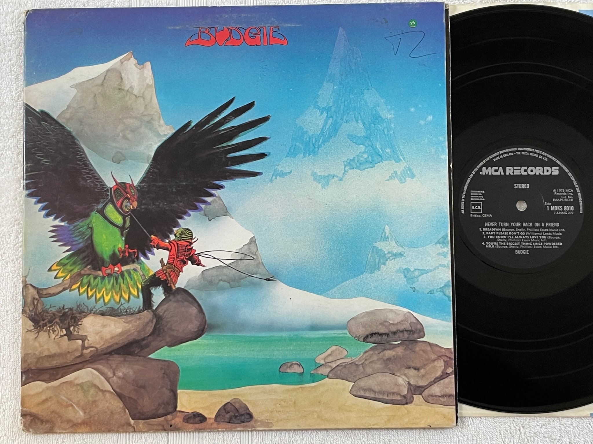 Omslagsbild för skivan BUDGIE Never Turn Your Back On A Friend LP -73 UK MCA MDKS 8010  YEAH!!