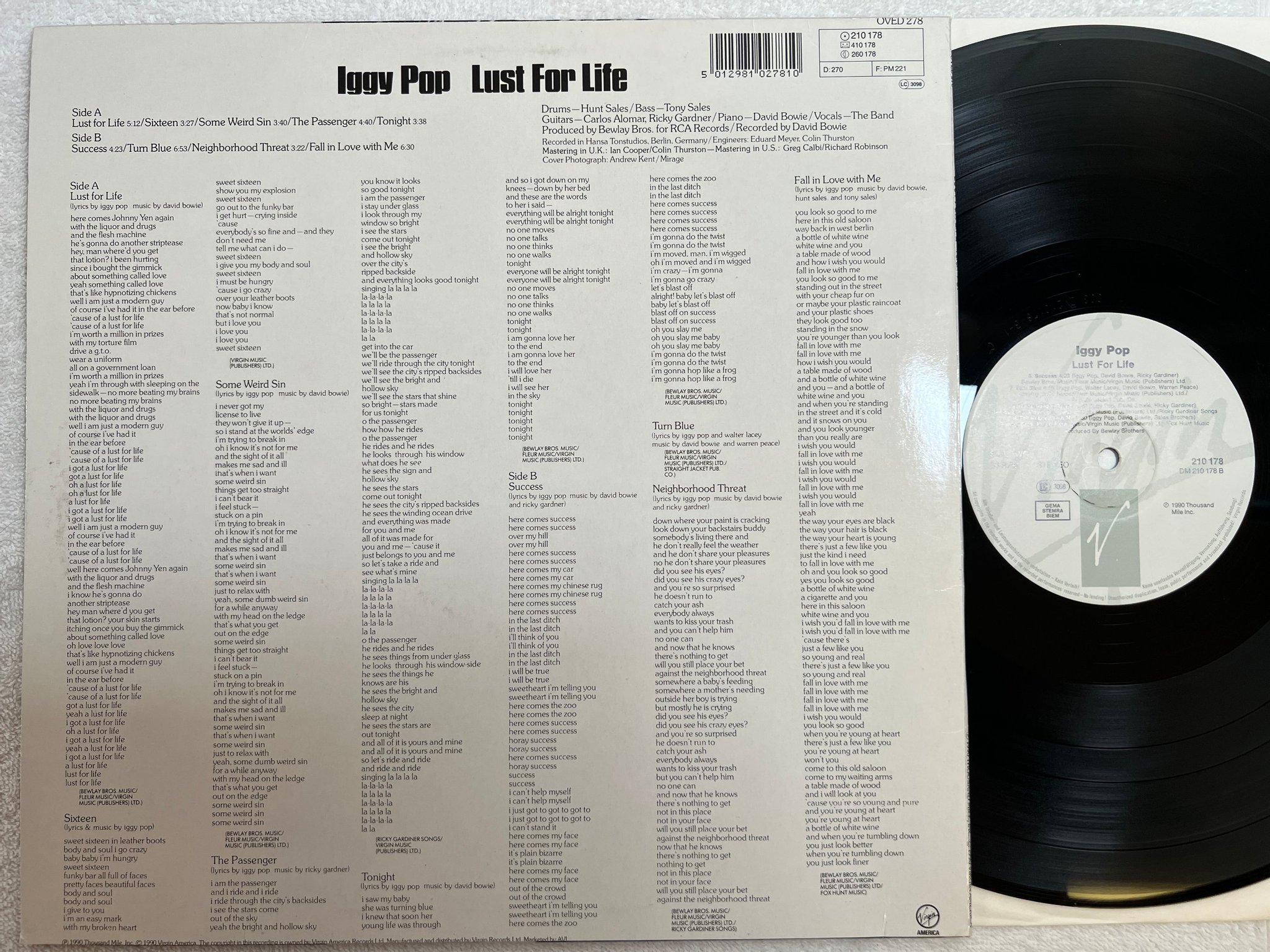 Omslagsbild för skivan IGGY POP lust for life LP re -90 VIRGIN 210178