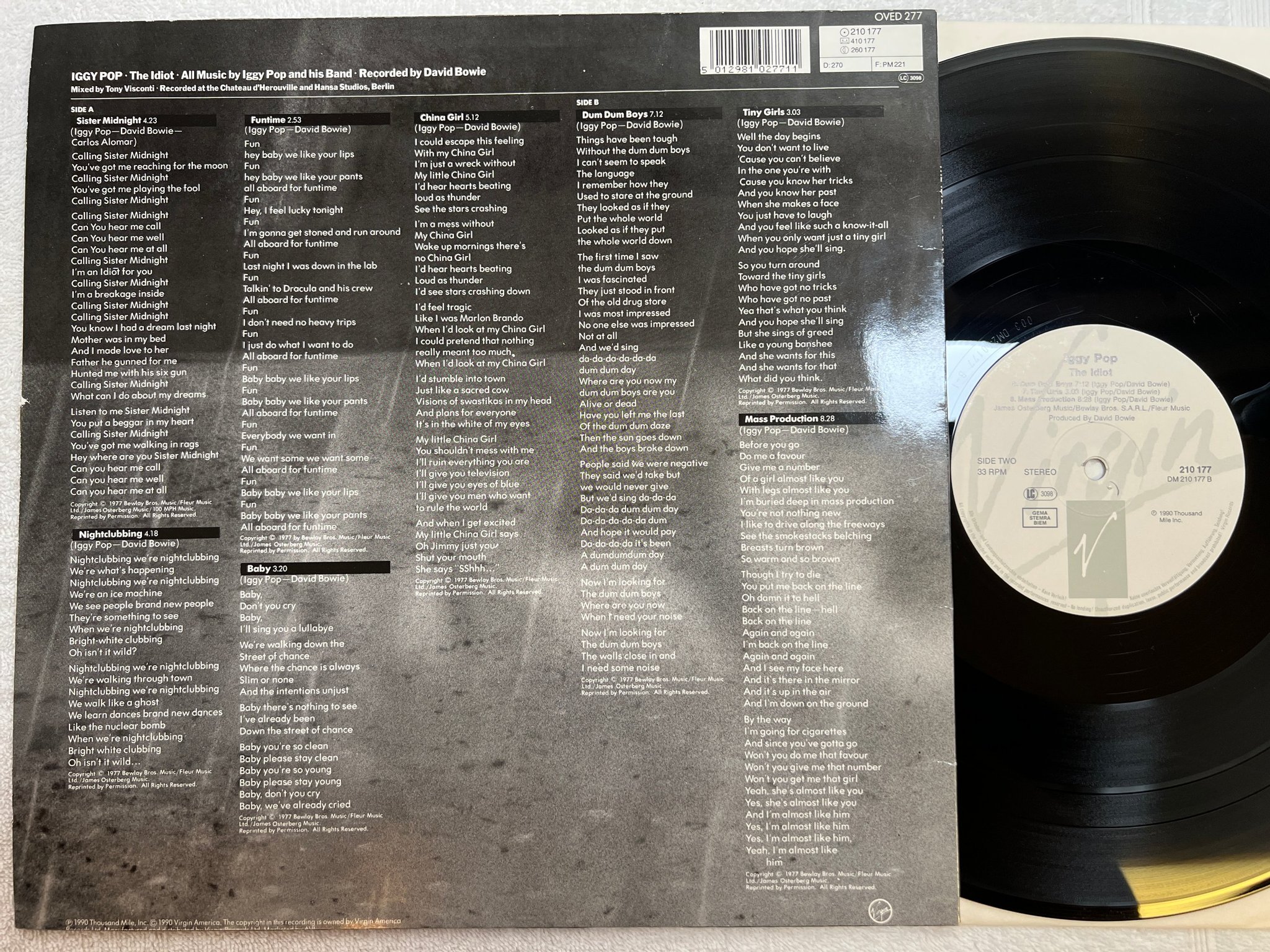 Omslagsbild för skivan IGGY POP the idiot LP  re -90 VIRGIN 210177