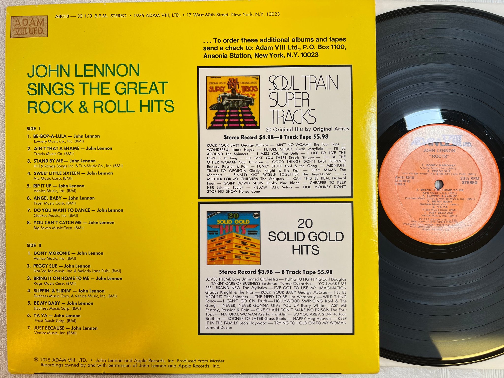 Omslagsbild för skivan JOHN LENNON Roots : Sings The Great Rock & Roll Hits LP re US ADAM VIII A8018