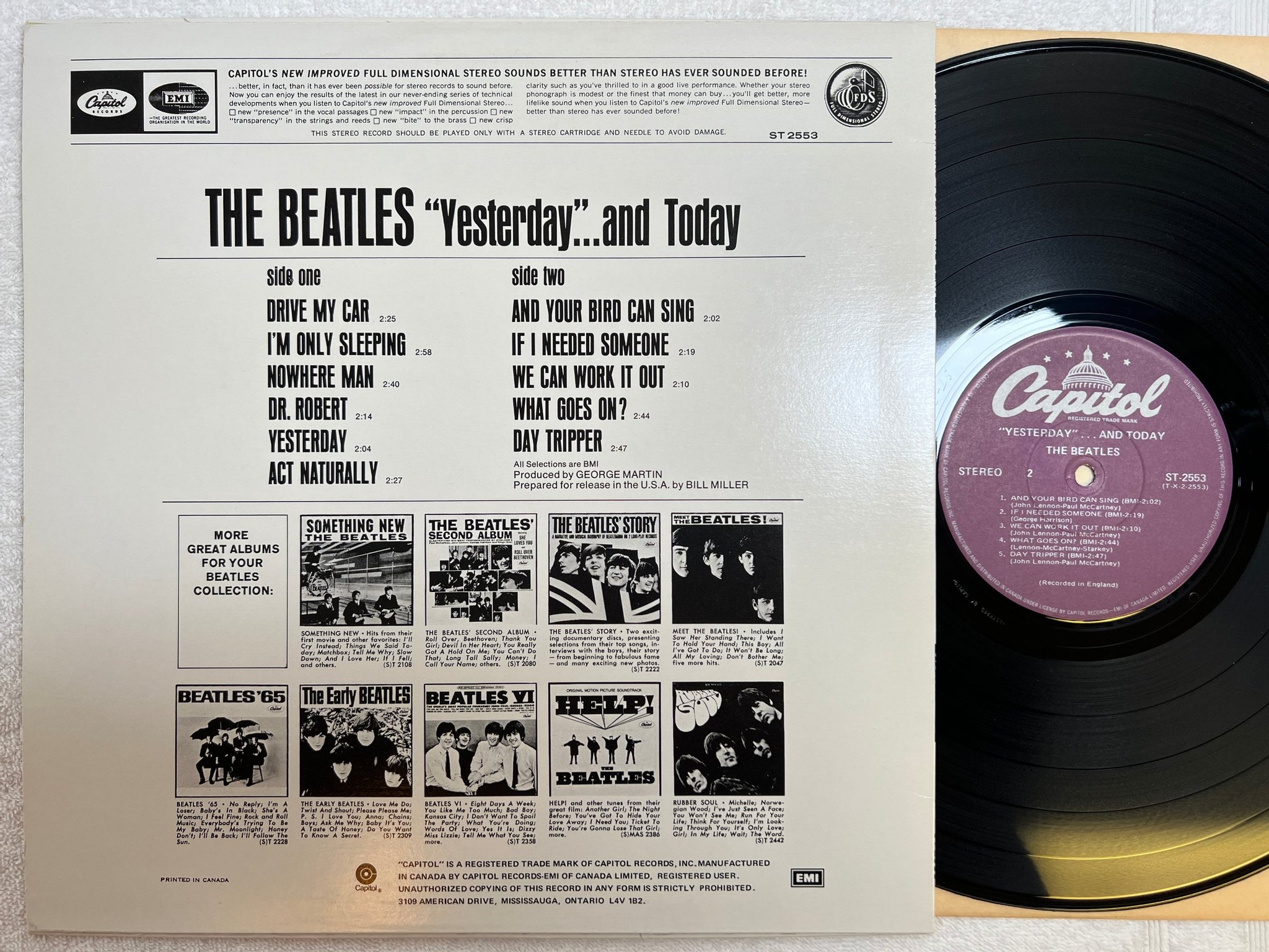 Omslagsbild för skivan THE BEATLES yesterday and today LP re Can CAPITOL ST 2553