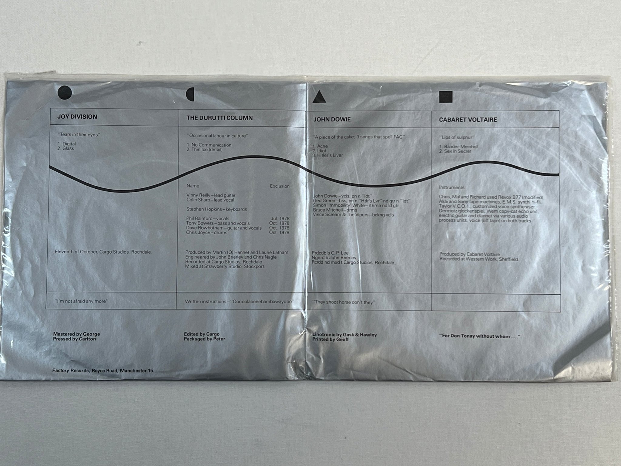 Omslagsbild för skivan V/A A Factory Sample  2x7"single -79 UK FACTORY FAC-2 mega rare ! !JOY DIVISION