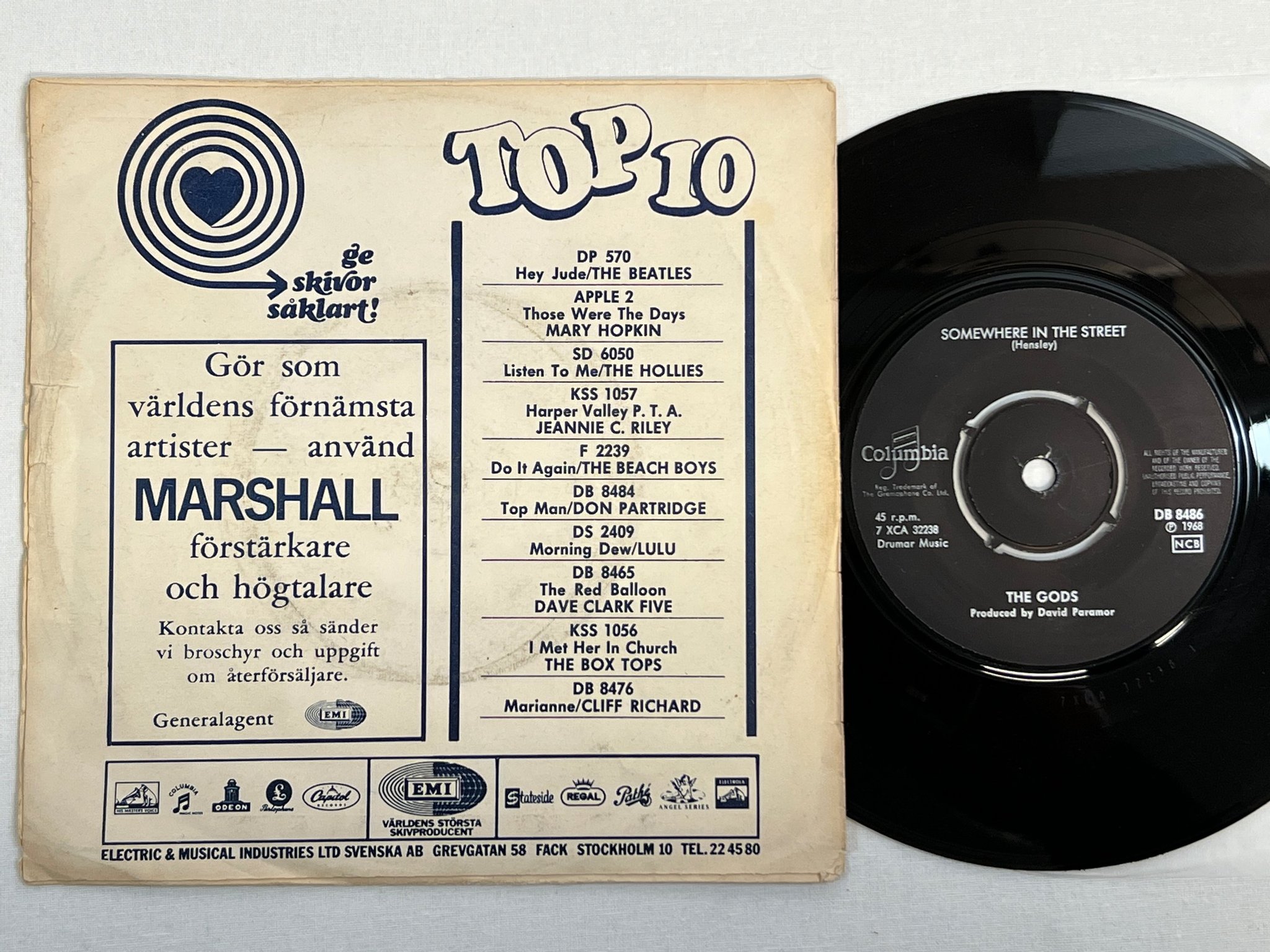 Omslagsbild för skivan THE GODS baby's rich 7"single -68 Swe COLUMBIA DB 8486 ** rare **