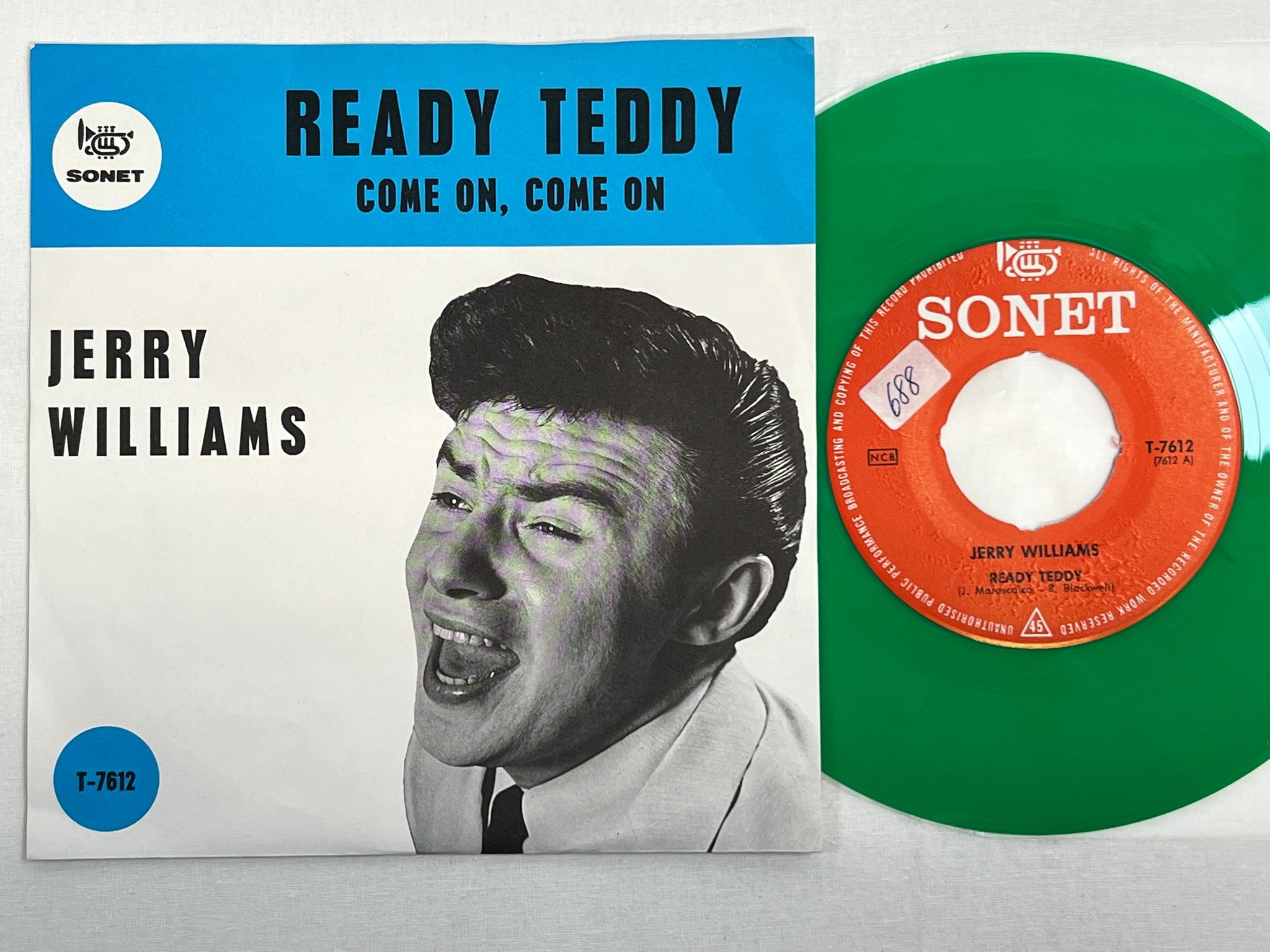Omslagsbild för skivan JERRY WILLIAMS ready Teddy 7"single -64 Swe SONET T-7612 green vinyl
