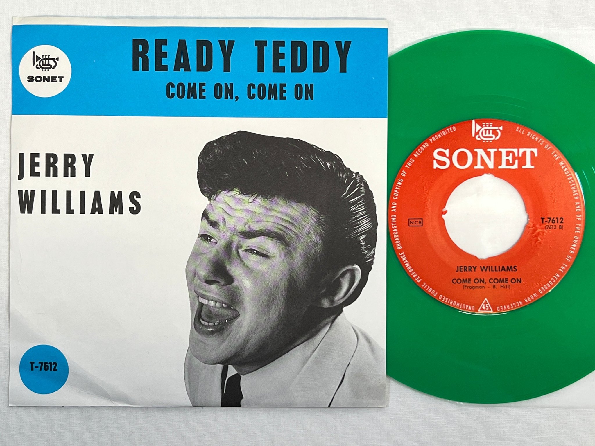 Omslagsbild för skivan JERRY WILLIAMS ready Teddy 7"single -64 Swe SONET T-7612 green vinyl