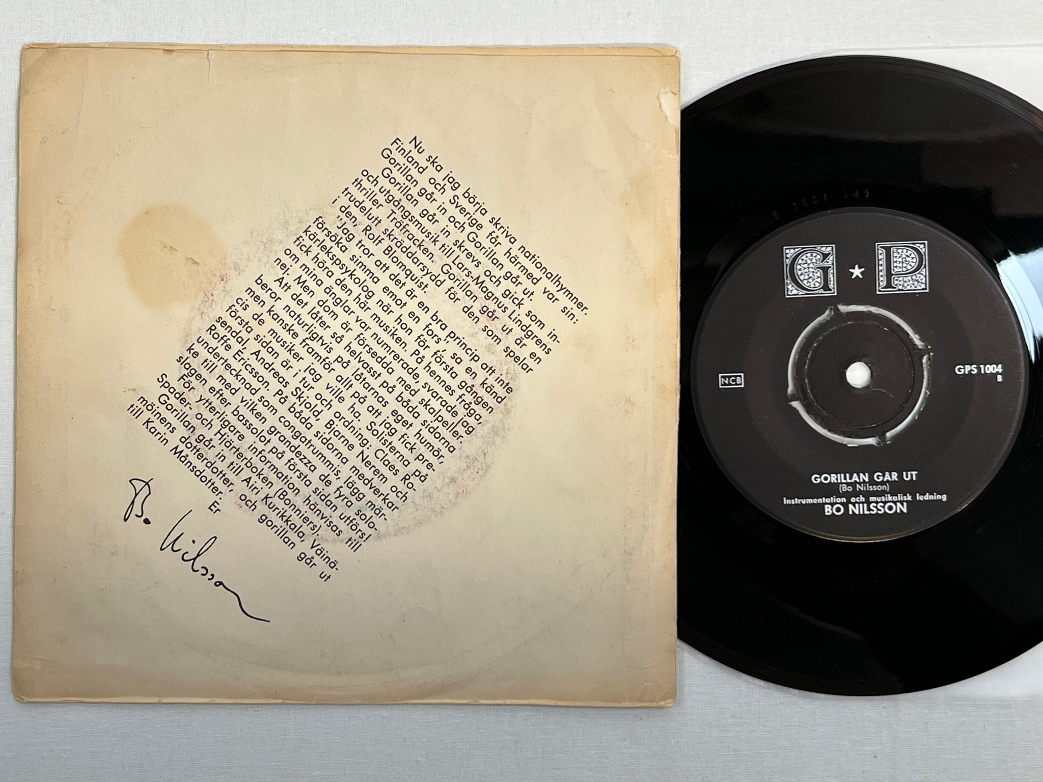 Omslagsbild för skivan BO NILSSON gorillan går in 7"single -66 Swe GP GPS 1004 ** rare jazzy track **