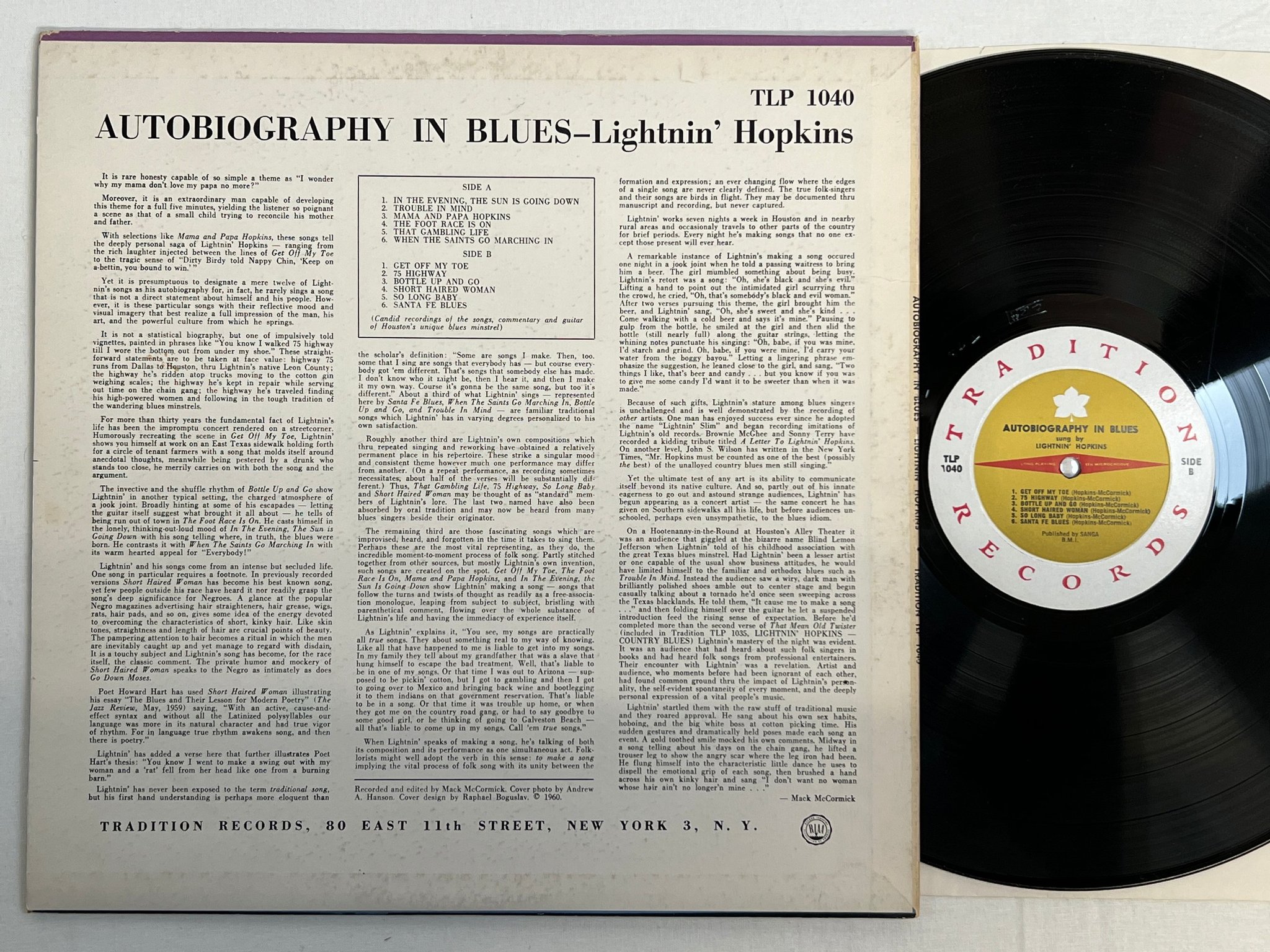 Omslagsbild för skivan LIGTHNIN' HOPKINS Autobiography In Blues LP -60 US TRADITION TLP 1040