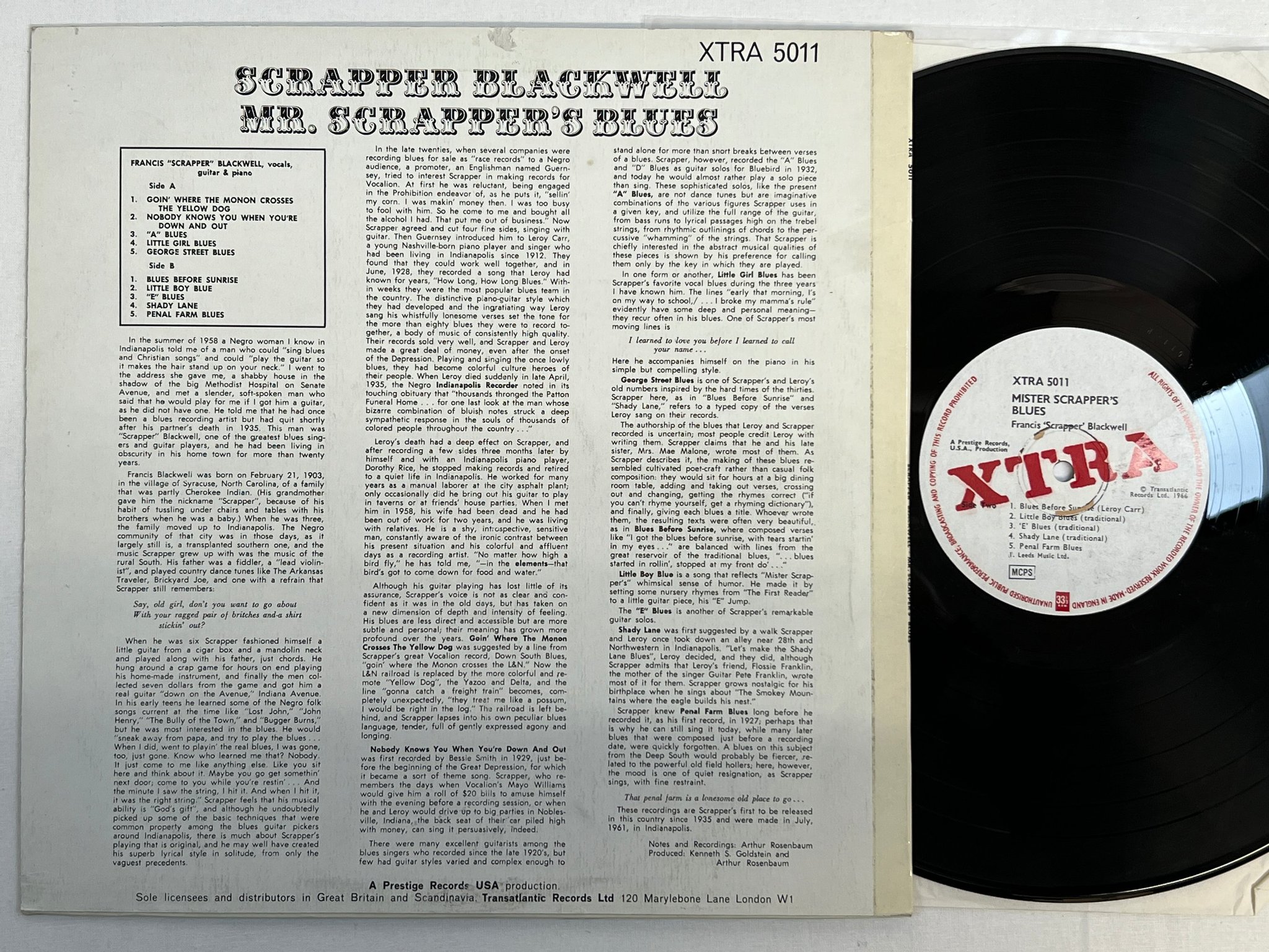 Omslagsbild för skivan SCRAPPER BLACKWELL Mr. Scrapper's Blues LP -66 UK xtra 5011 rare blues