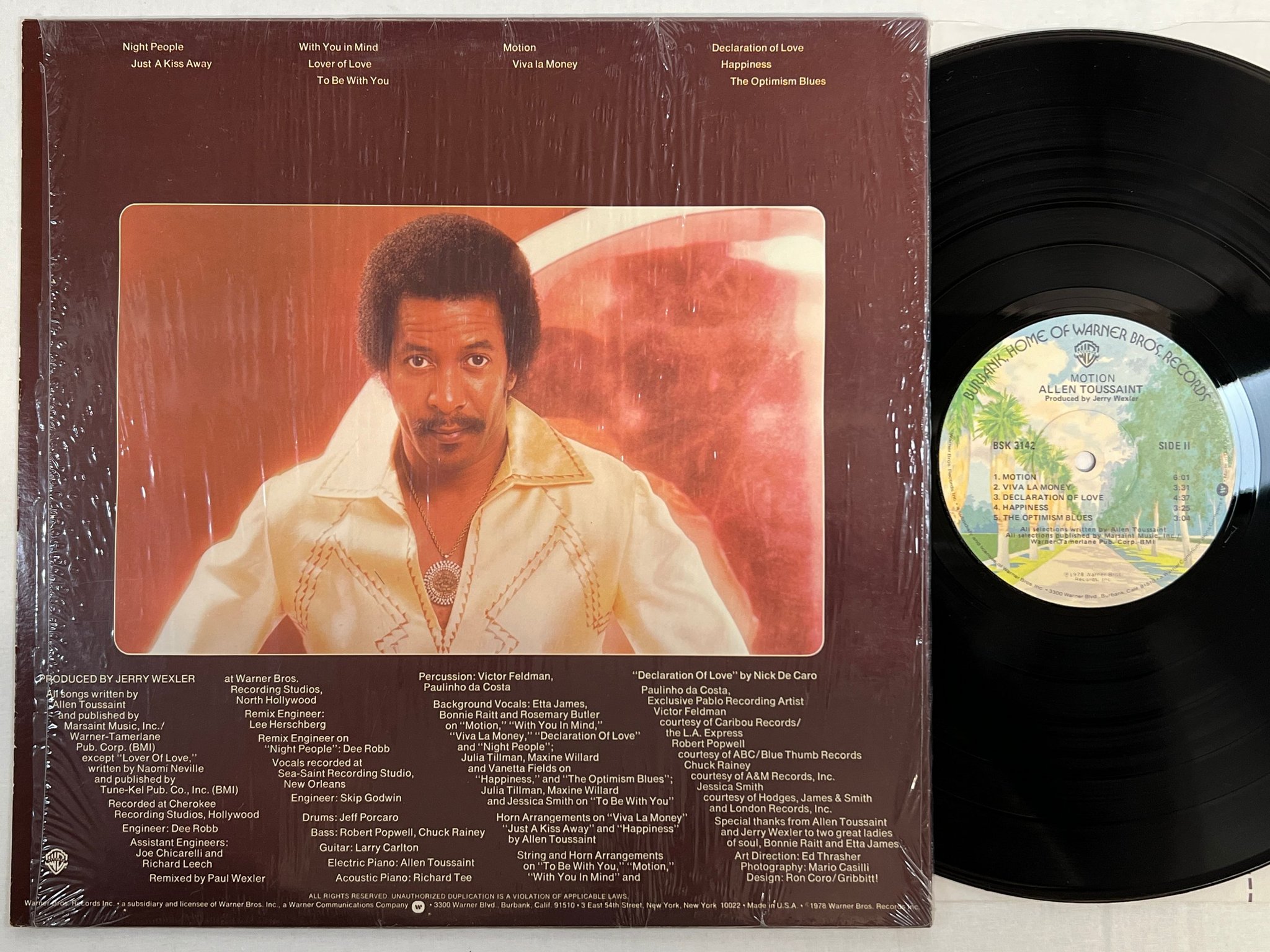Omslagsbild för skivan ALLEN TOUSSAINT motion LP -78 US WARNER BROS BSK 3142