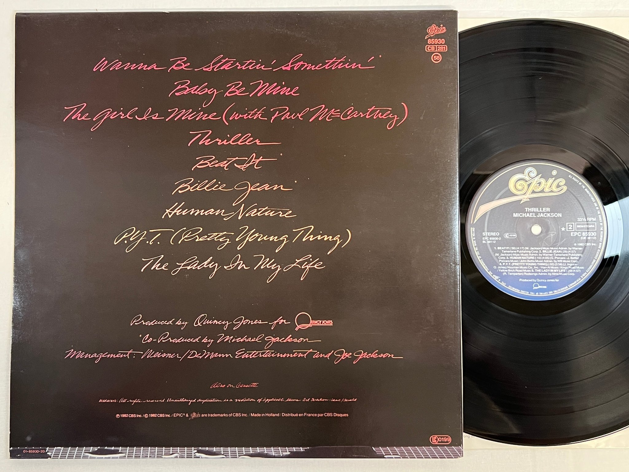 Omslagsbild för skivan MICHAEL JACKSON thriller LP -82 Hol EPIC EPC 85930 