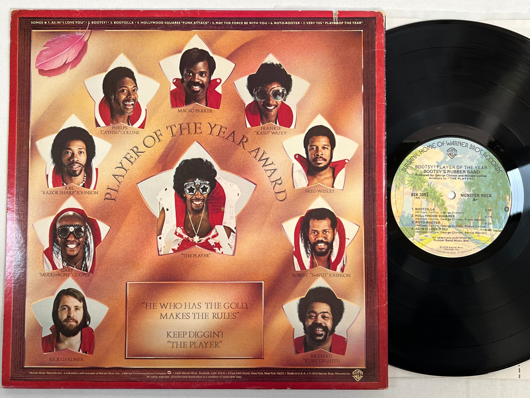 Omslagsbild för skivan BOOTSY'S RUBBER BAND player of the year LP -78 US WARNER BSK 3093