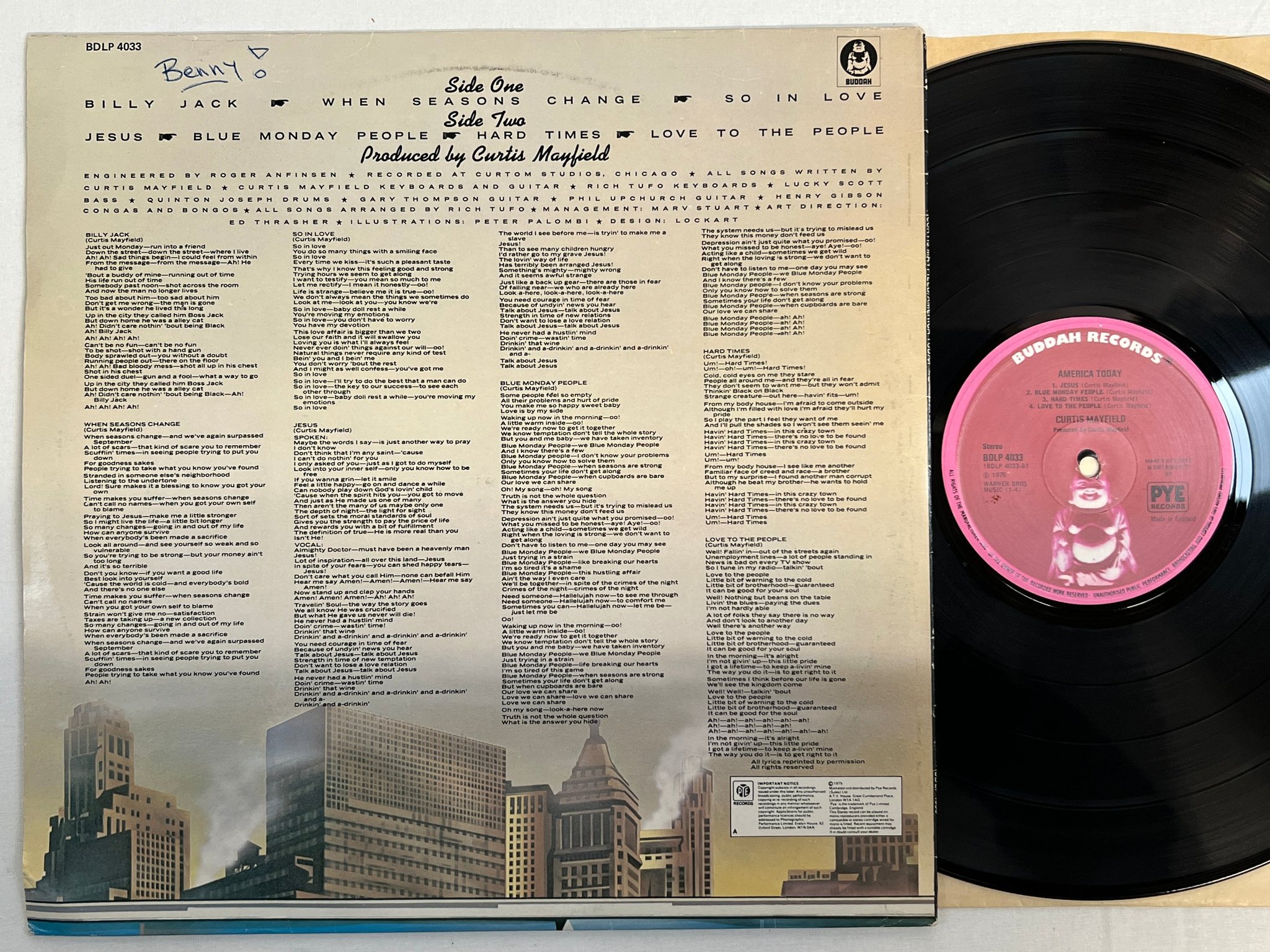 Omslagsbild för skivan CURTIS MAYFIELD america today LP -75 UK BUDDAH BDLP 4033