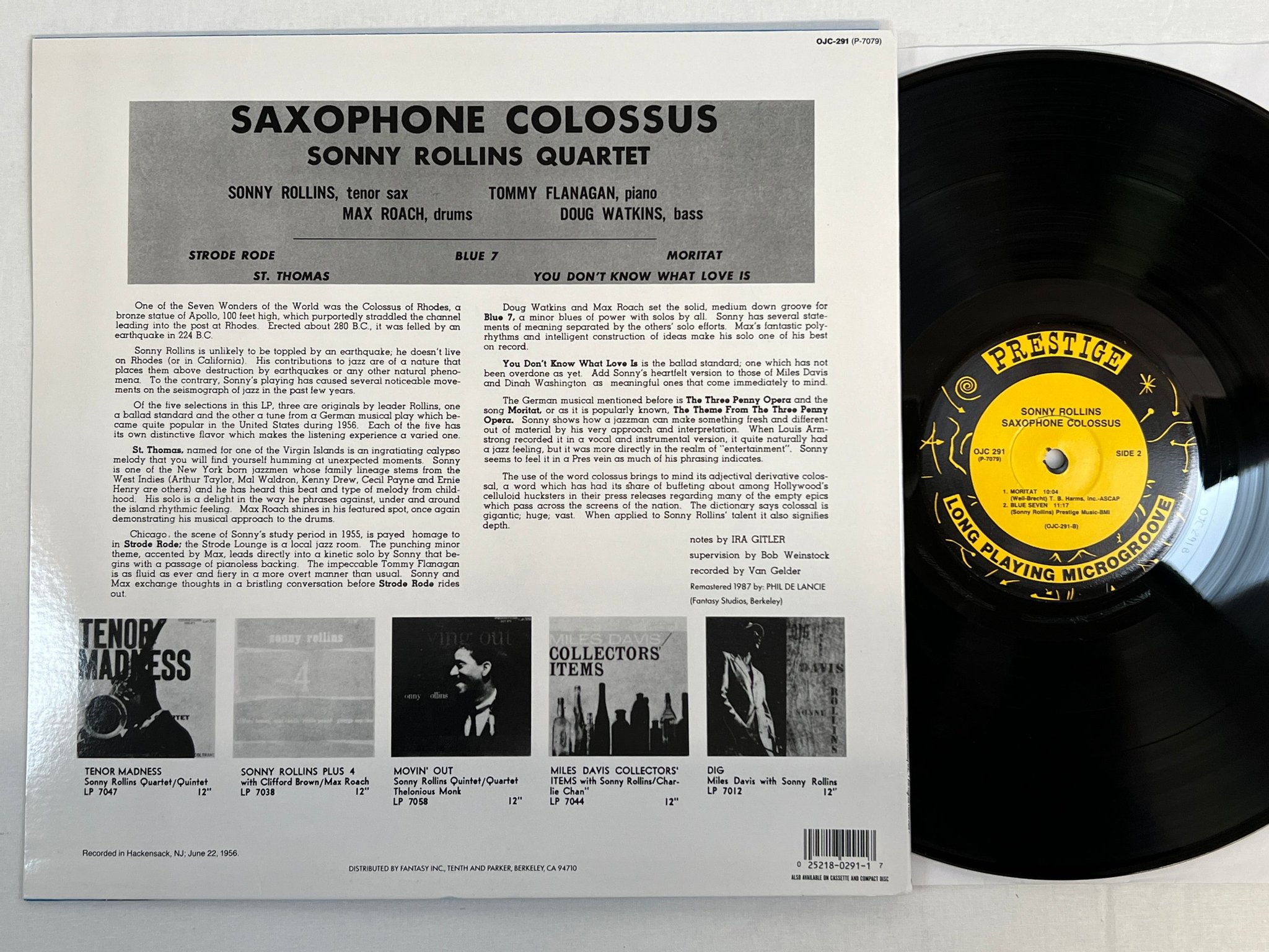 Omslagsbild för skivan SONNY ROLLINS saxophone colossus LP re US OJC 291 heavy vinyl TOP ALBUM !!