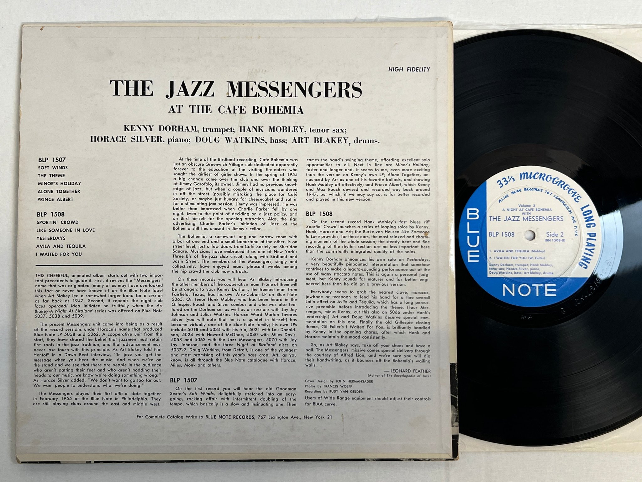 Omslagsbild för skivan THE JAZZ MESSENGERS a night at Cafe Bohemia vol 2 LP BLUE NOTE Lexington OG 