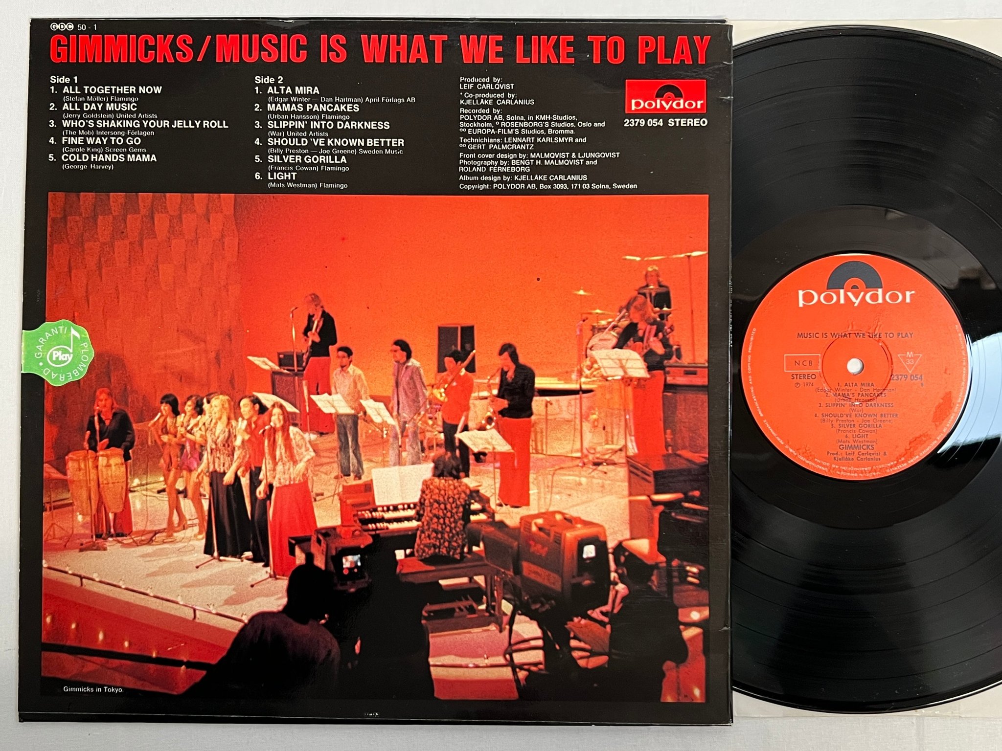Omslagsbild för skivan GIMMICKS music is what we like to play LP -74 Swe POLYDOR 2379 054 funky