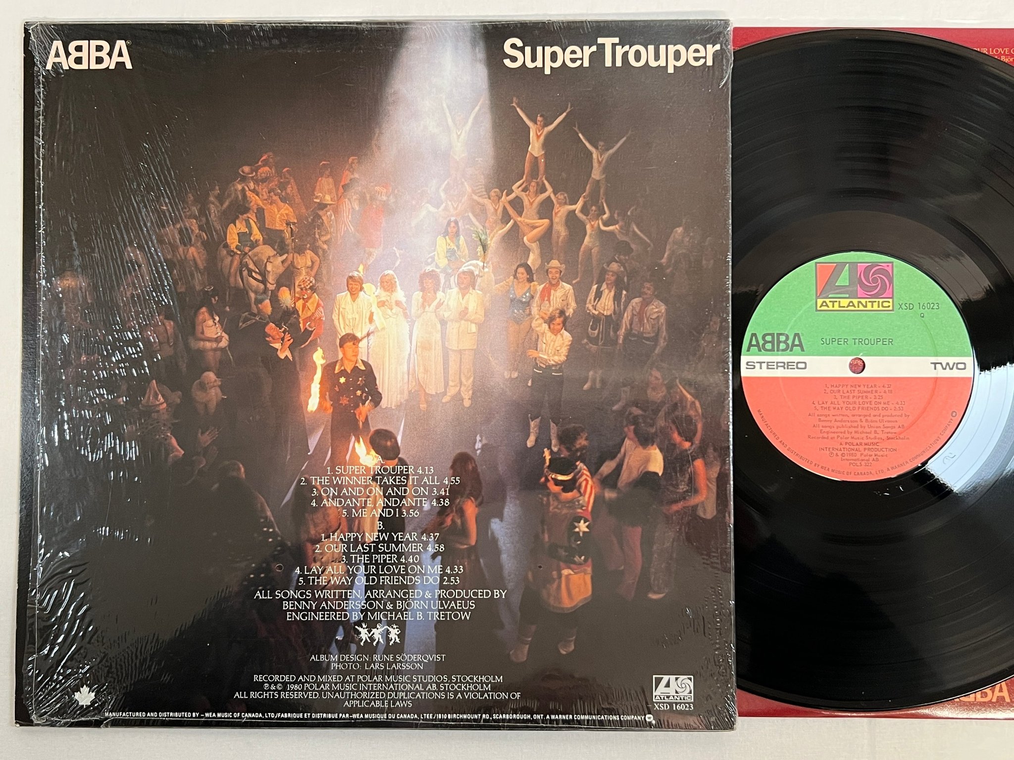 Omslagsbild för skivan ABBA super trouper LP -80 Can POLAR XSD 16023 "hype sticker"