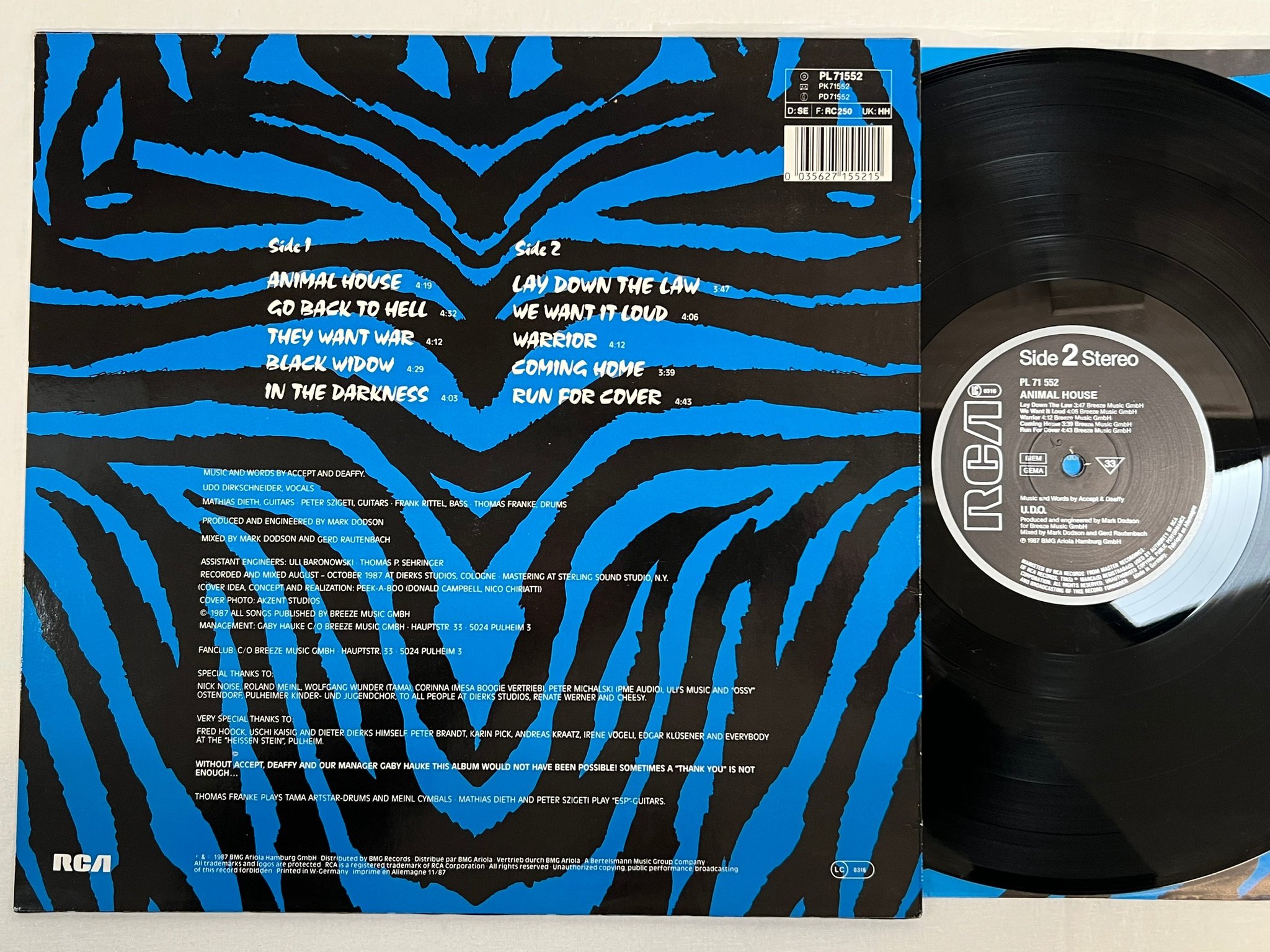 Omslagsbild för skivan U.D.O. animal house LP -87 RCA PL71552 