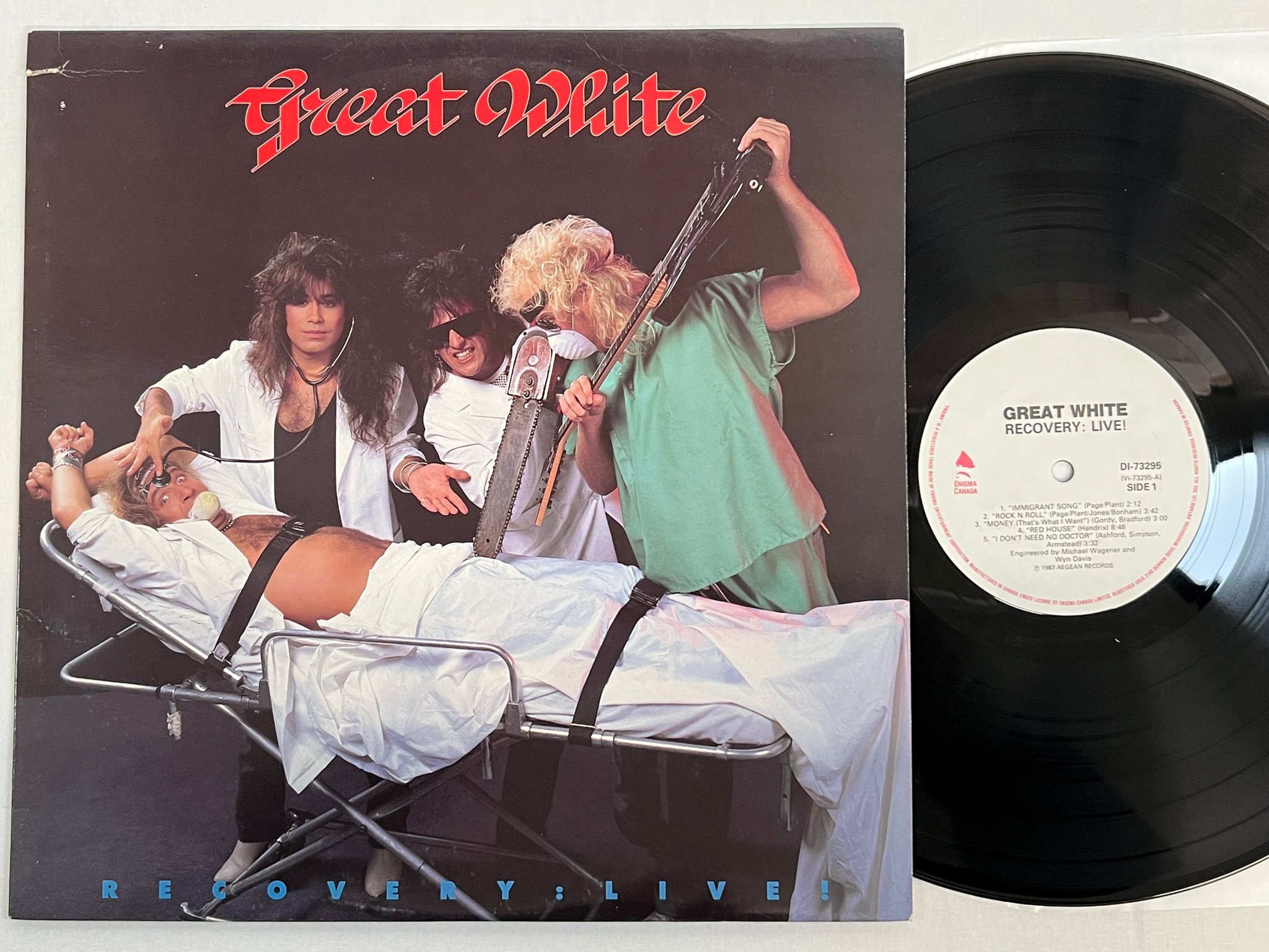 Omslagsbild för skivan GREAT WHITE recovery: live LP -87 Canada ENIGMA DI-73295
