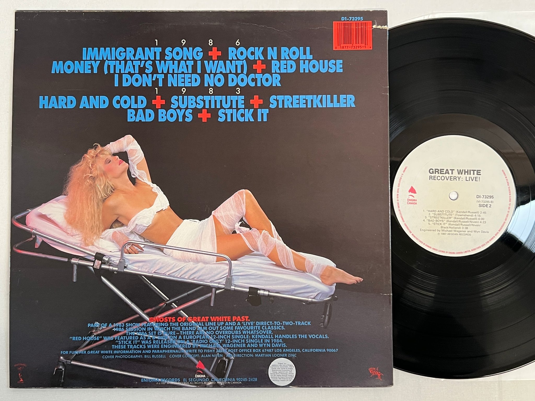 Omslagsbild för skivan GREAT WHITE recovery: live LP -87 Canada ENIGMA DI-73295