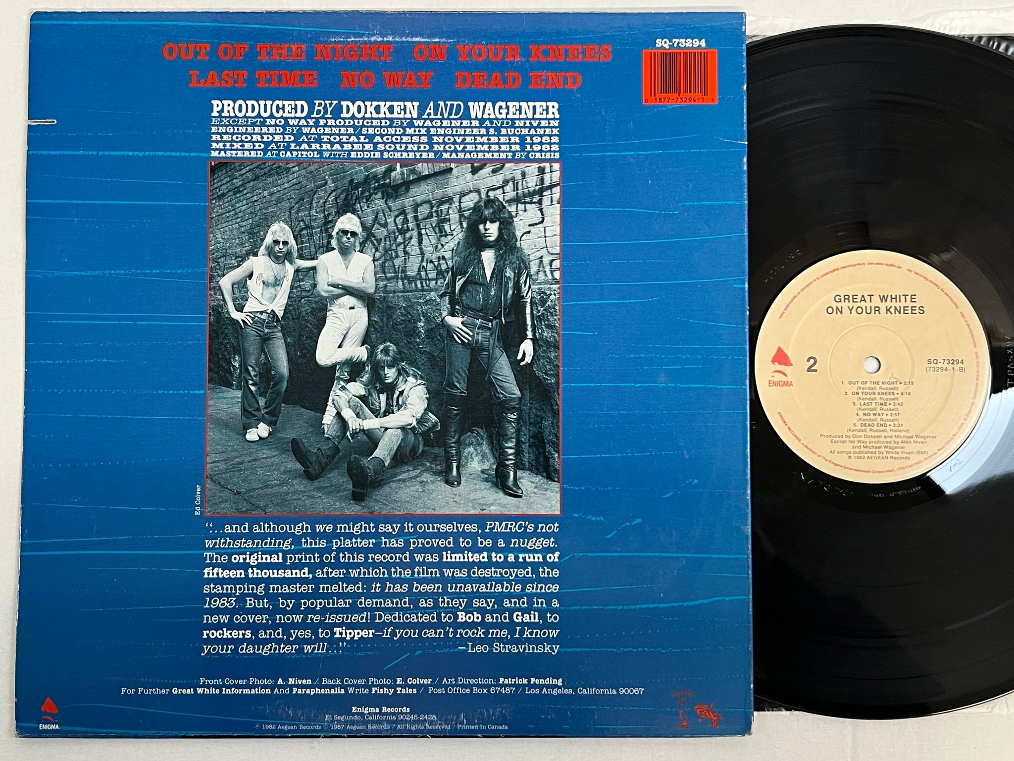 Omslagsbild för skivan GREAT WHITE On Your Knees LP -87 US ENIGMA SQ 73294