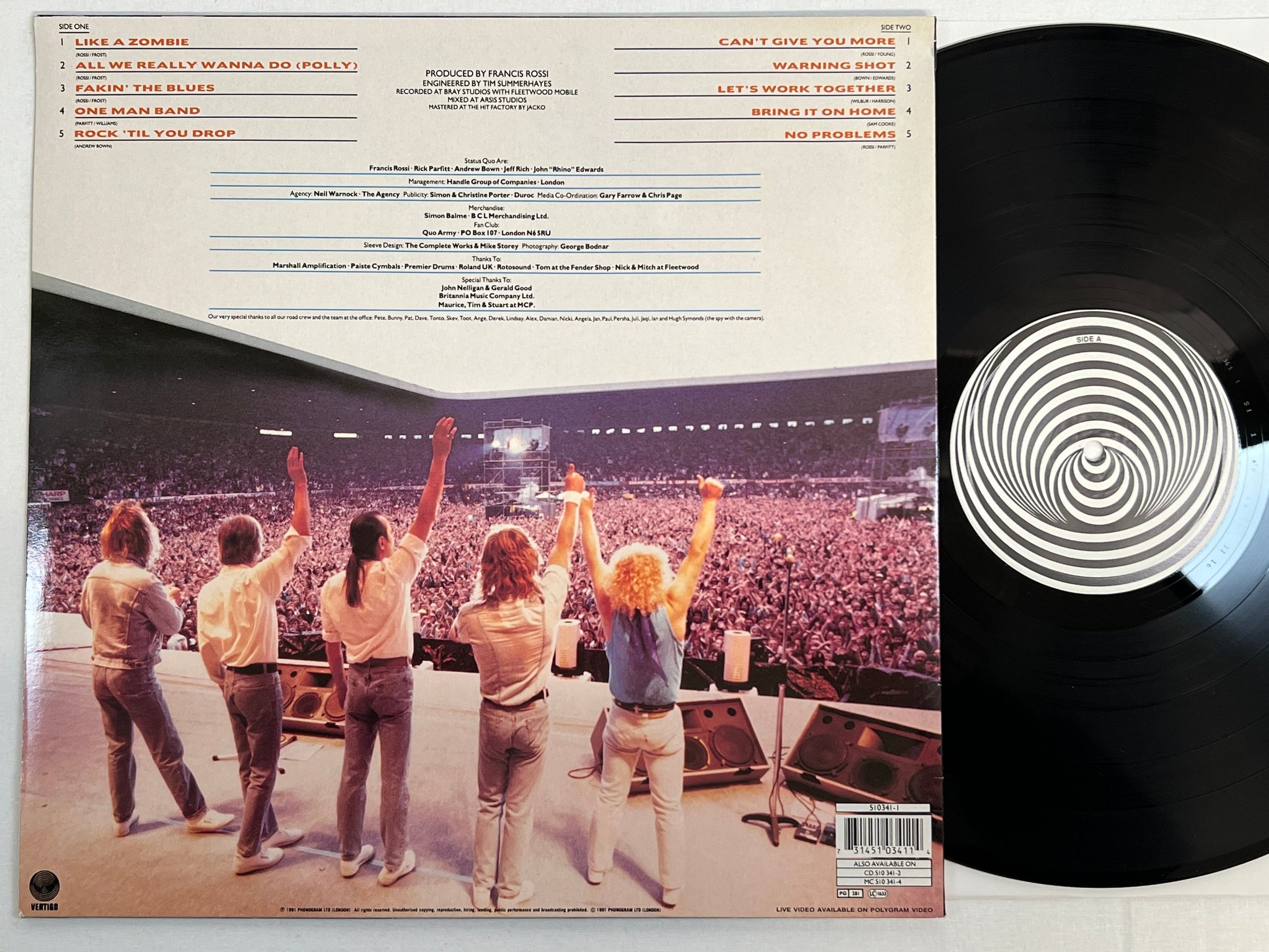 Omslagsbild för skivan STATUS QUO Rock 'Til You Drop LP -91 vertigo 510 341-1 