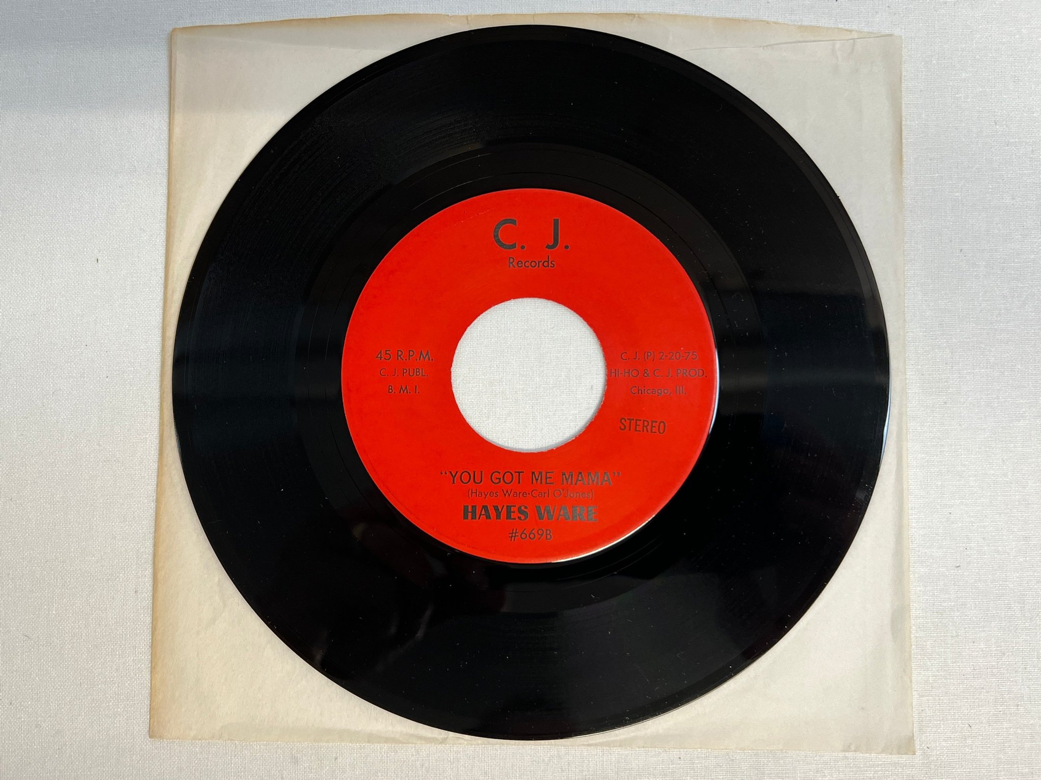 Omslagsbild för skivan HAYES WARE I want to bump 7"single -75 US C.J. RECORDS 669 ** rare blues **