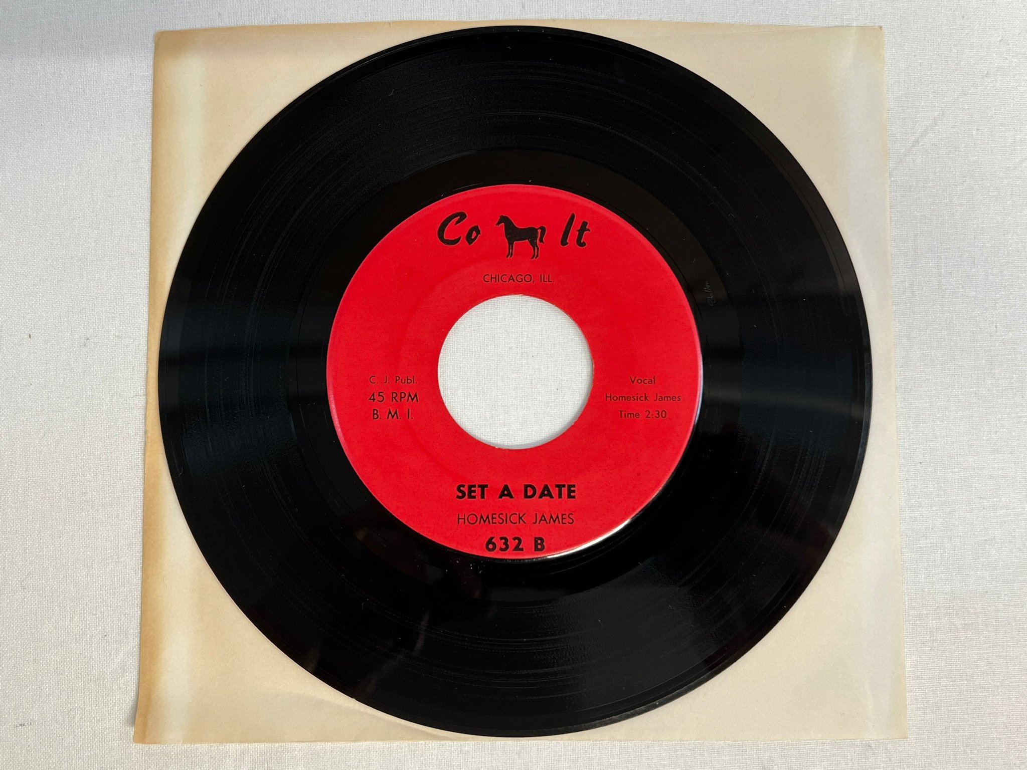Omslagsbild för skivan HOMESICK JAMES can't afford to do it 7"single -62 COLT 632 Chicago blues