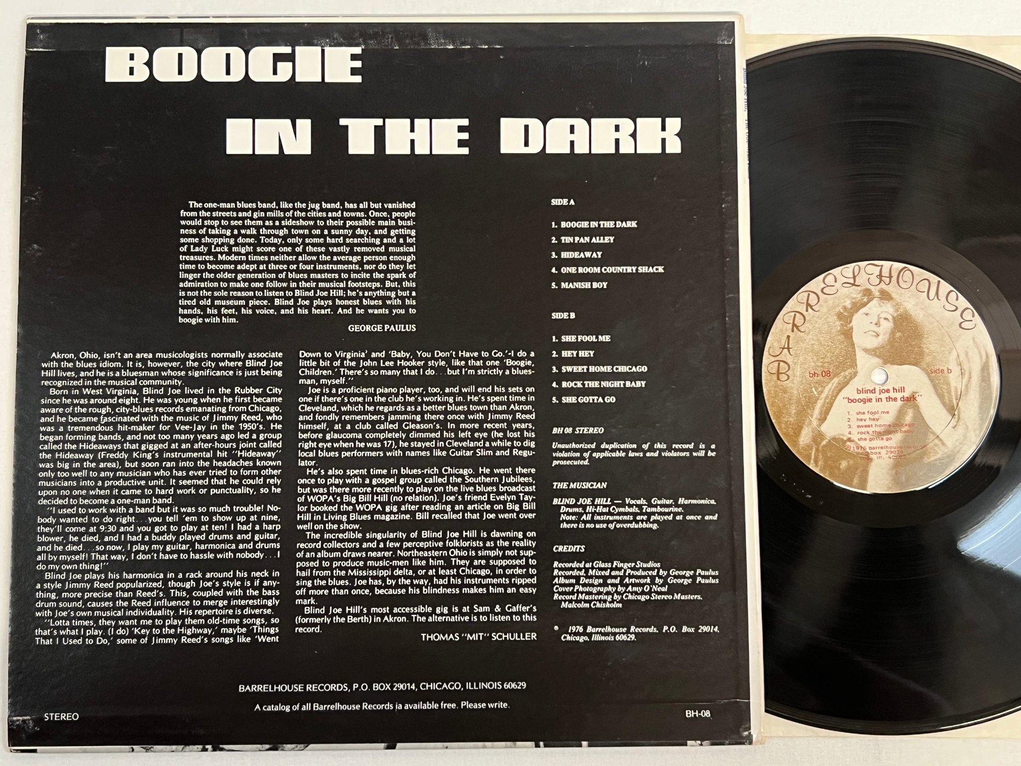 Omslagsbild för skivan BLIND JOE HILL boogie in the dark LP -76 US BARRELHOUSE BH 08 rare blues