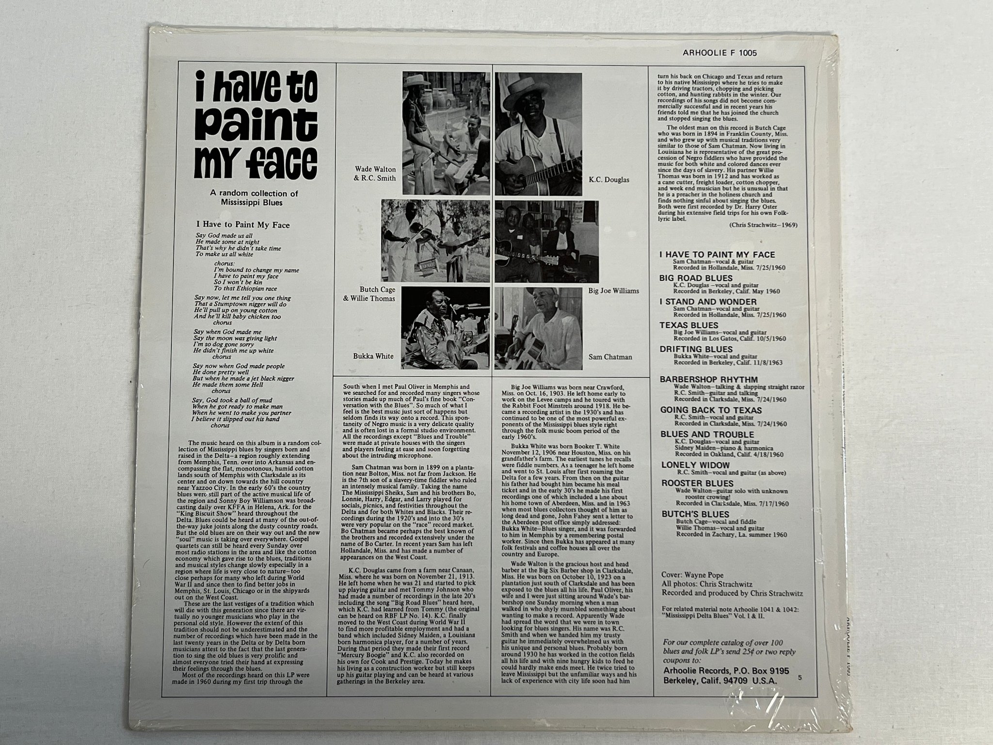 Omslagsbild för skivan V/A I have it to paint my face ARHOOLIE F 1005 Delta blues STILL SEALED 