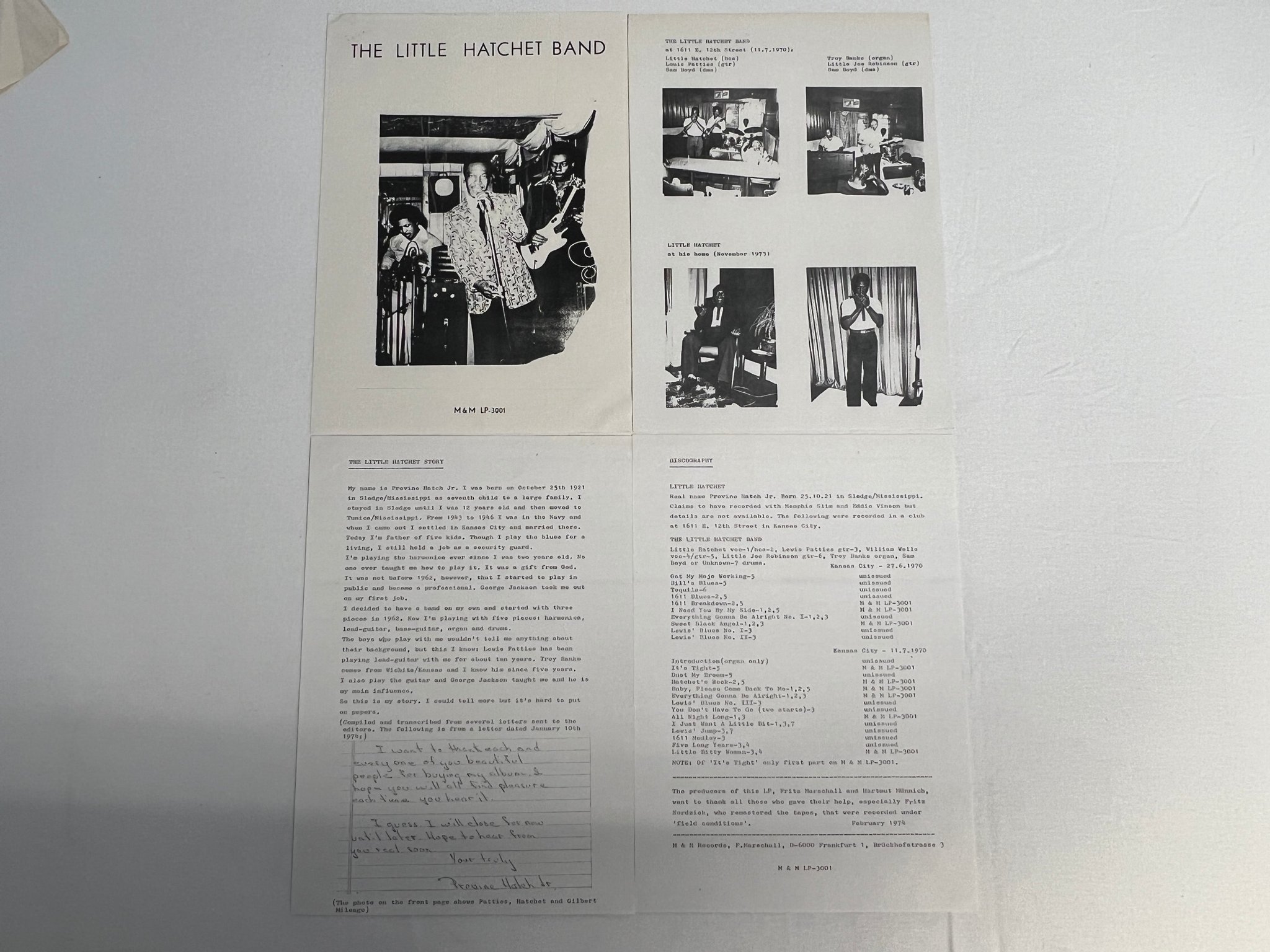 Omslagsbild för skivan THE LITTLE HATCHET BAND s/t LP -74 Ger M&M 3001 ** MEGA RARE ** blues