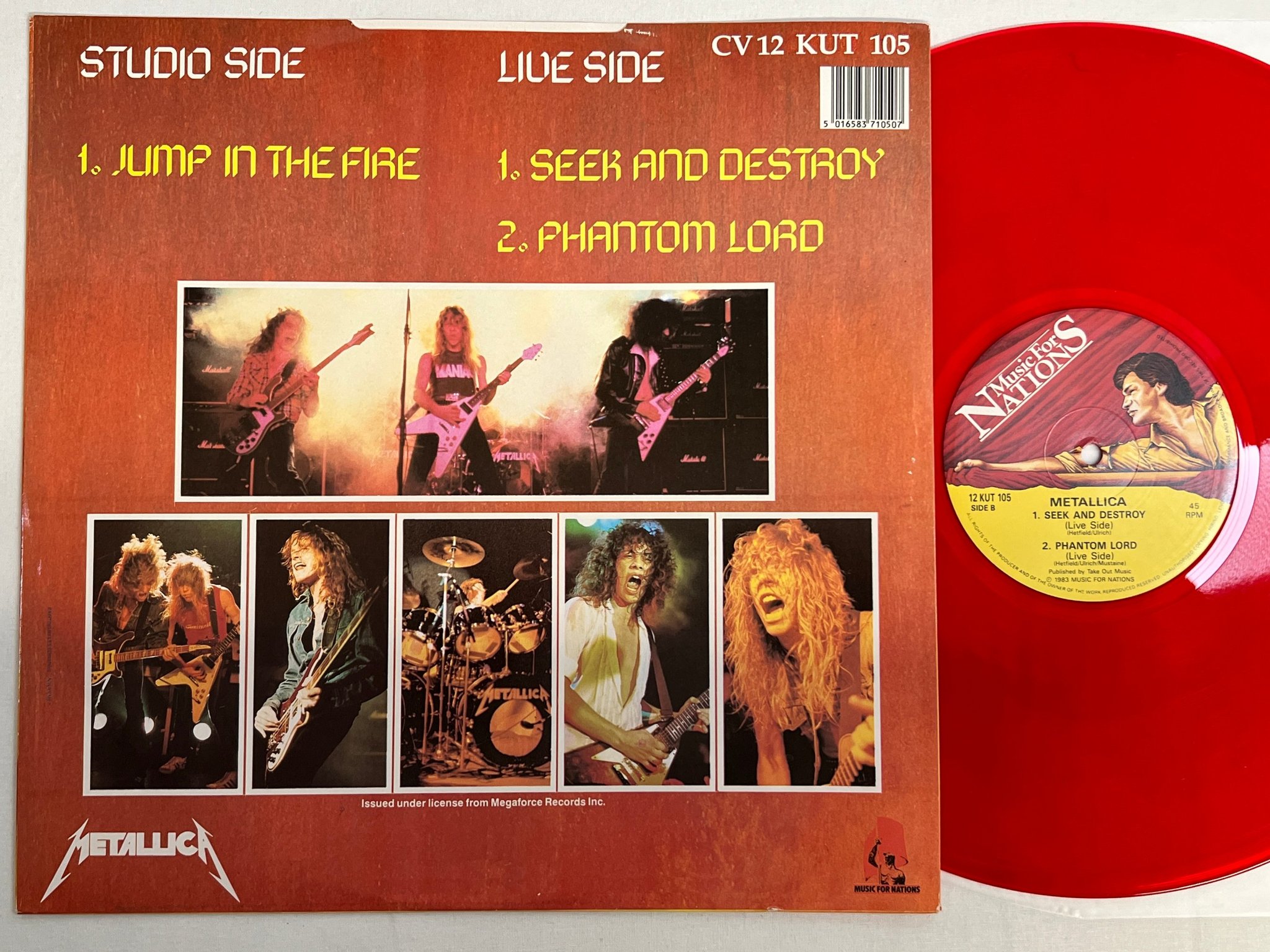 Omslagsbild för skivan METALLICA jump in the fire 12"single -83 UK MUSIC FORNATIONS CV 12 KUT 105 red v